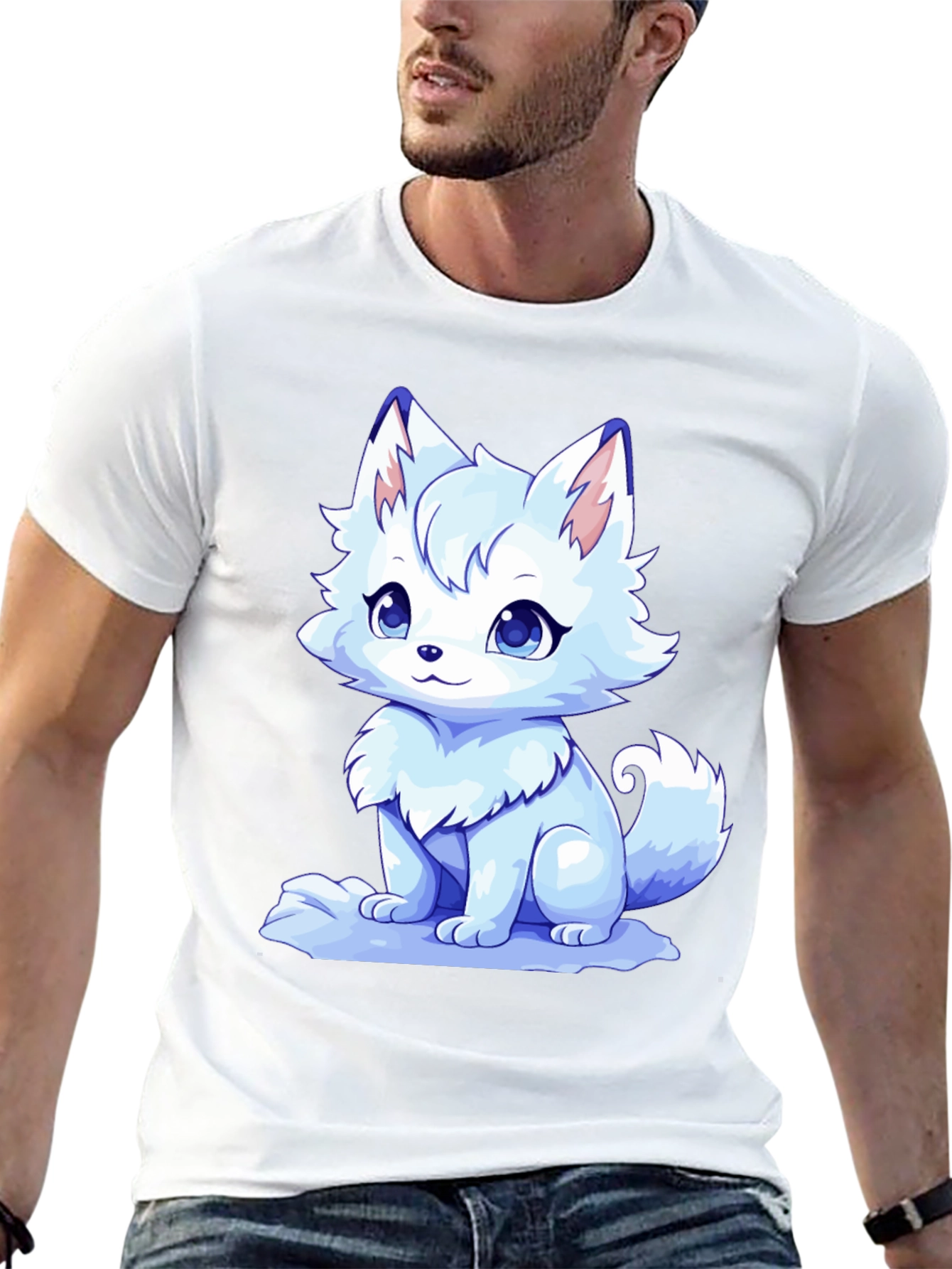 Cute Anime Fox Black T-Shirt