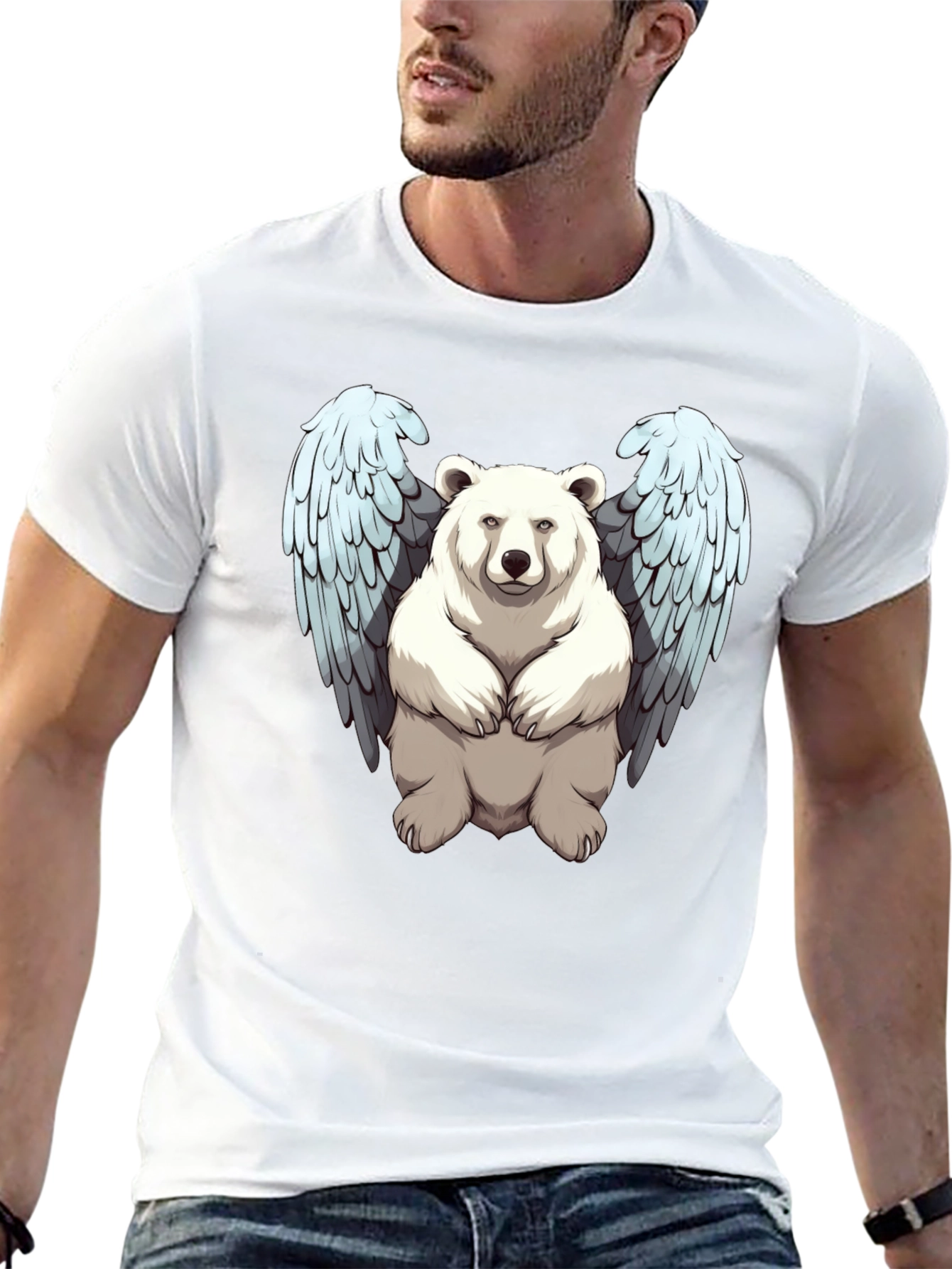 Bear with Wings Graphic Tee - Black Cotton Blend