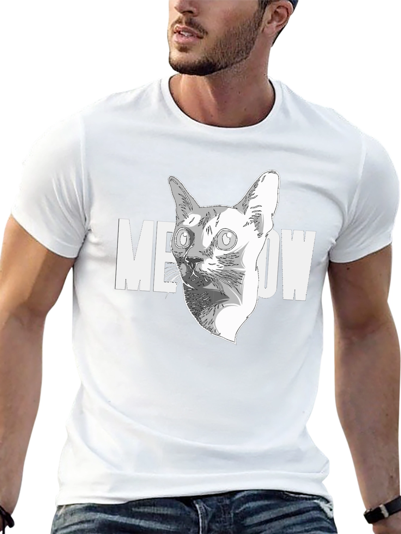 Meow Cat Graphic Black T-Shirt