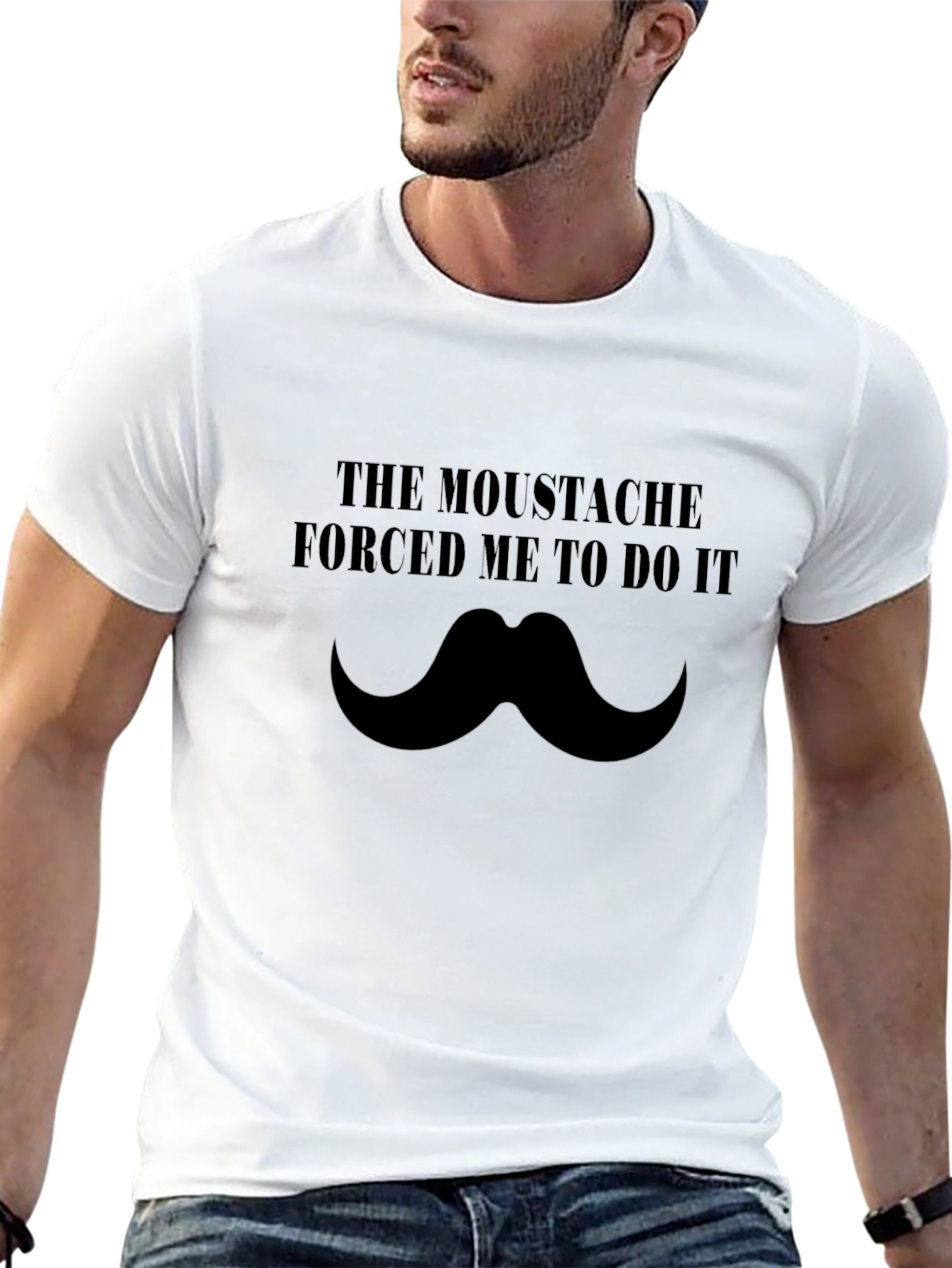 The Moustache Made Me Do It Black T-Shirt