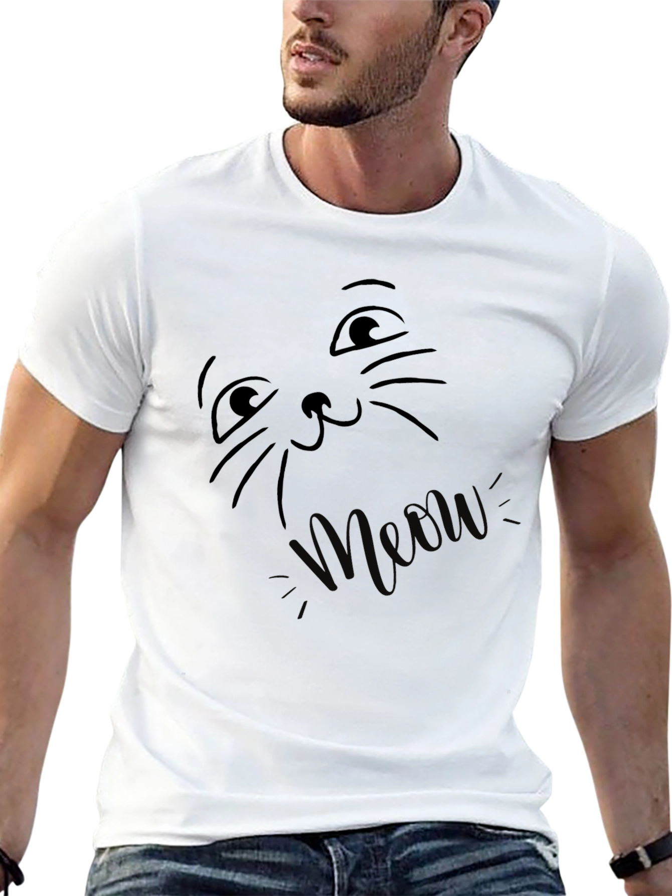 Meow Cat Face Black T-Shirt
