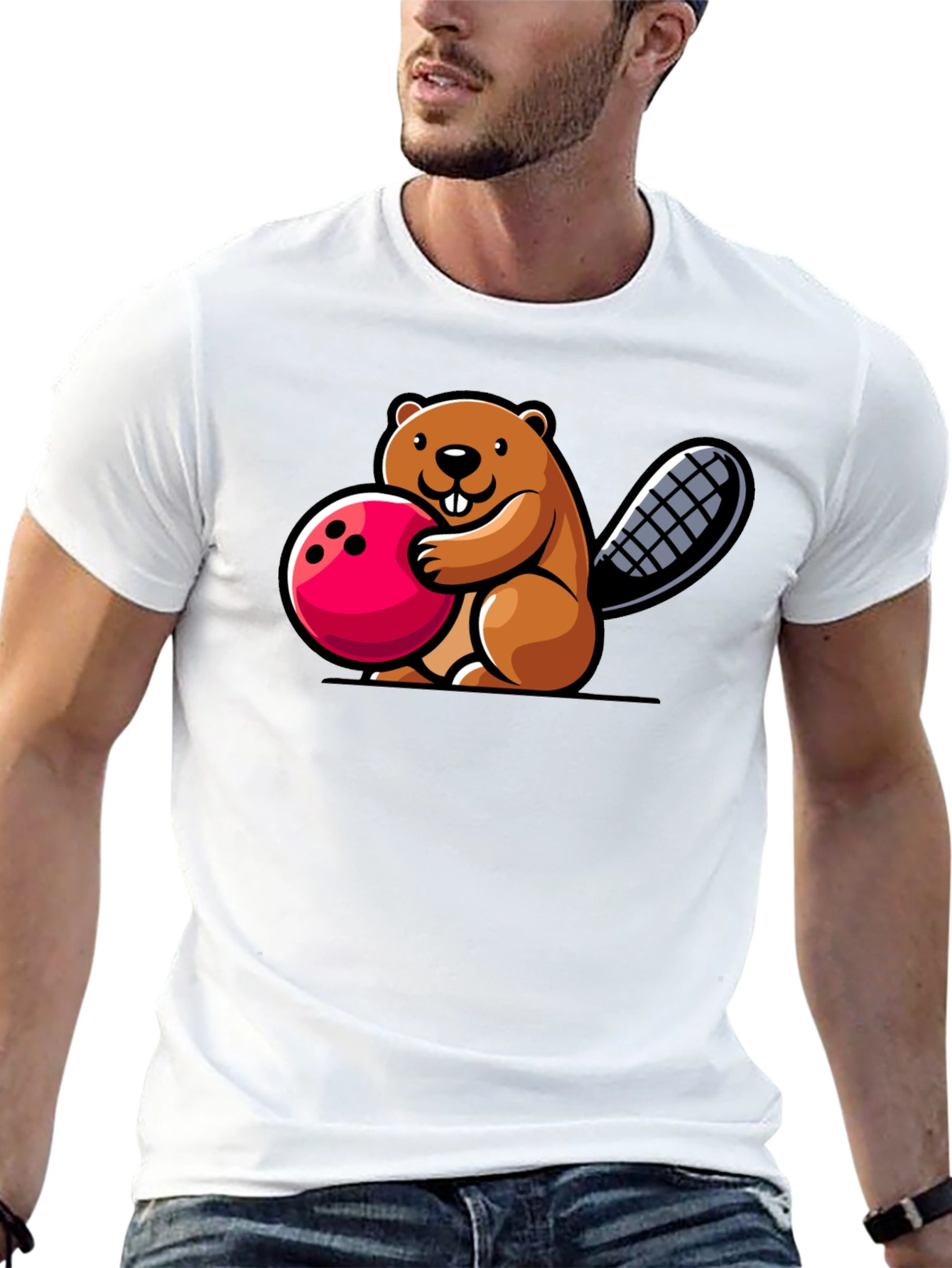 Bowling Beaver Graphic Tee - Fun Unique Design