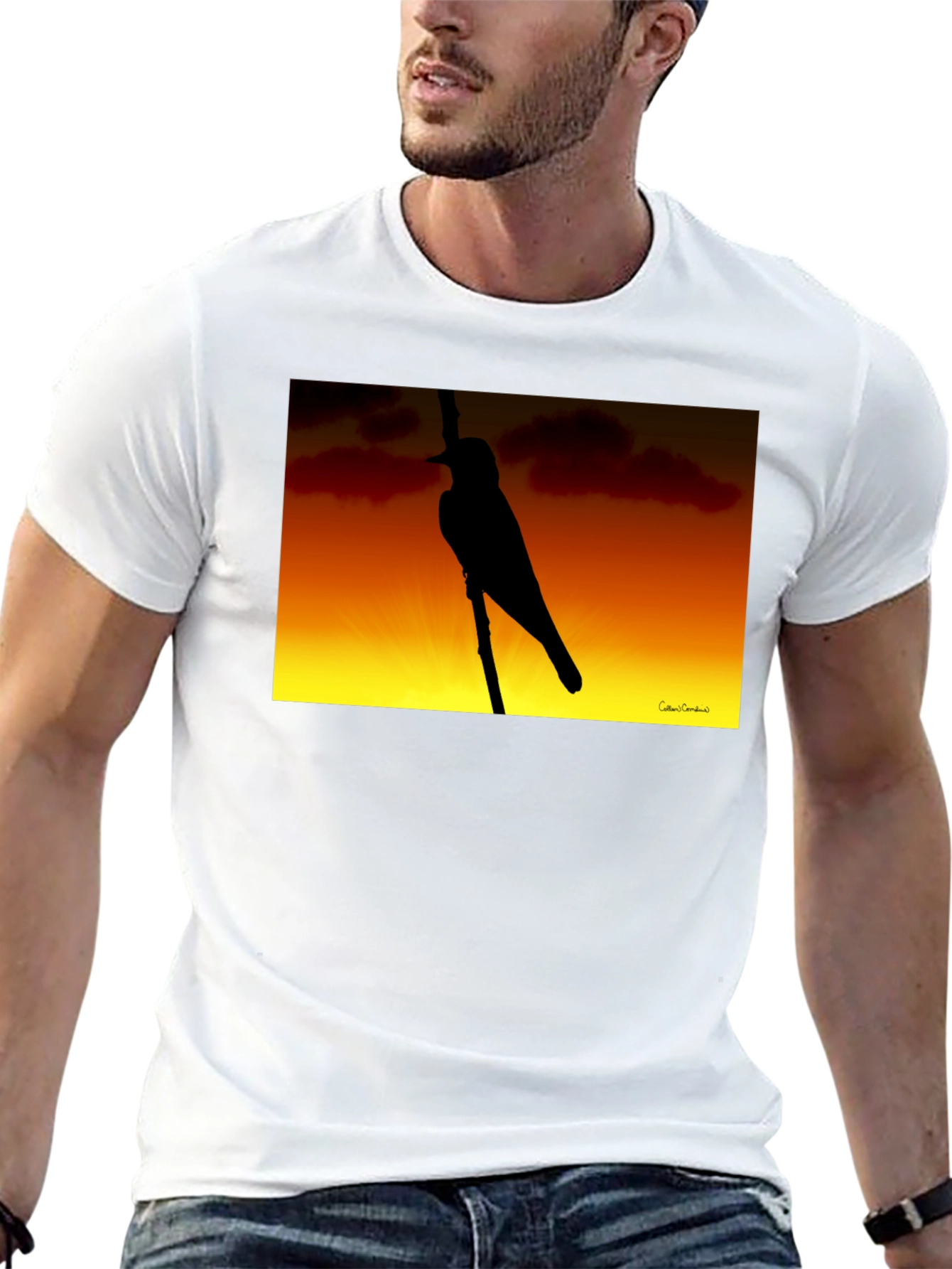 Sunset Bird Silhouette Graphic Tee - Black