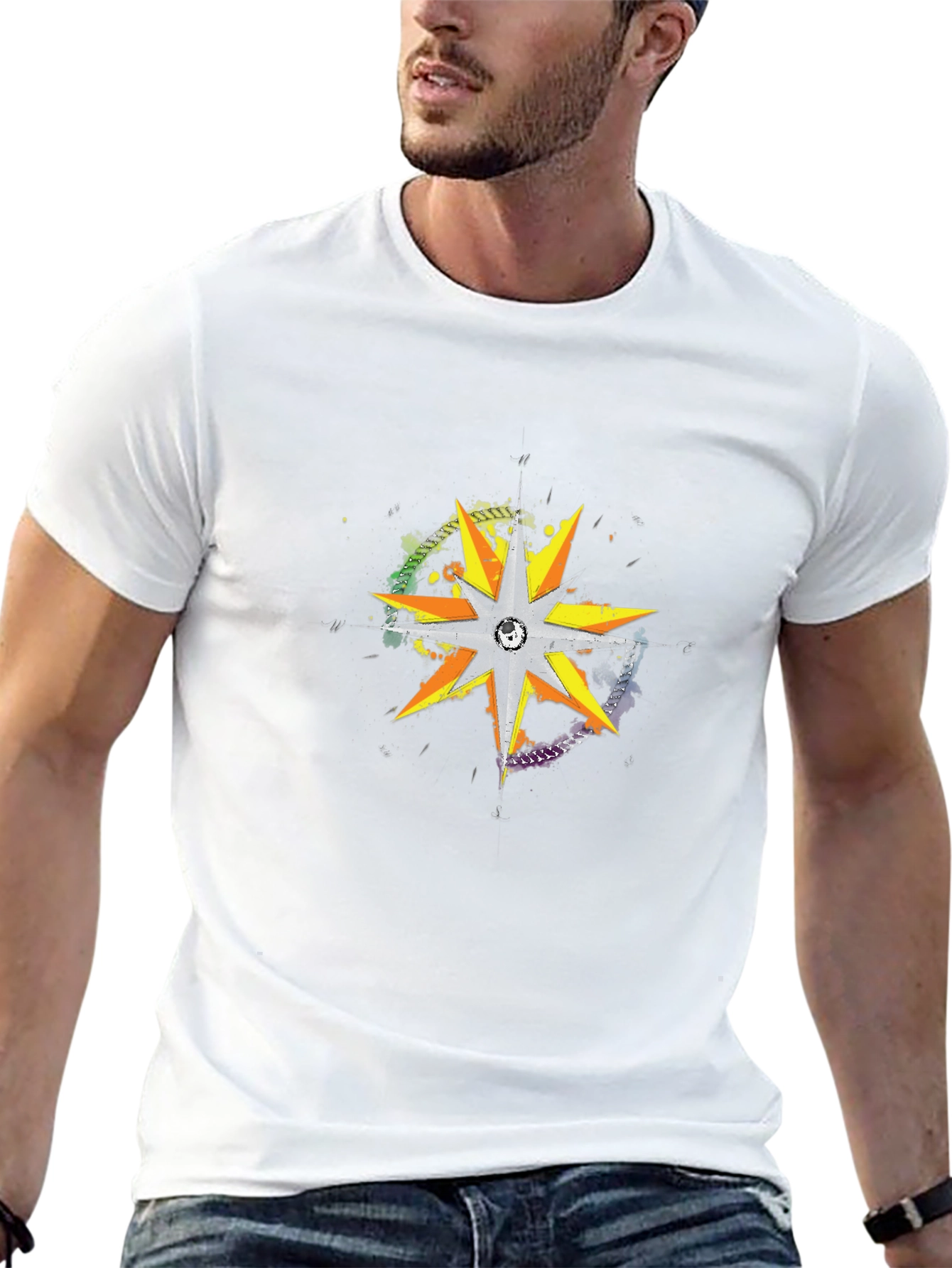 Graphic Starburst Crew Neck Tee - Black