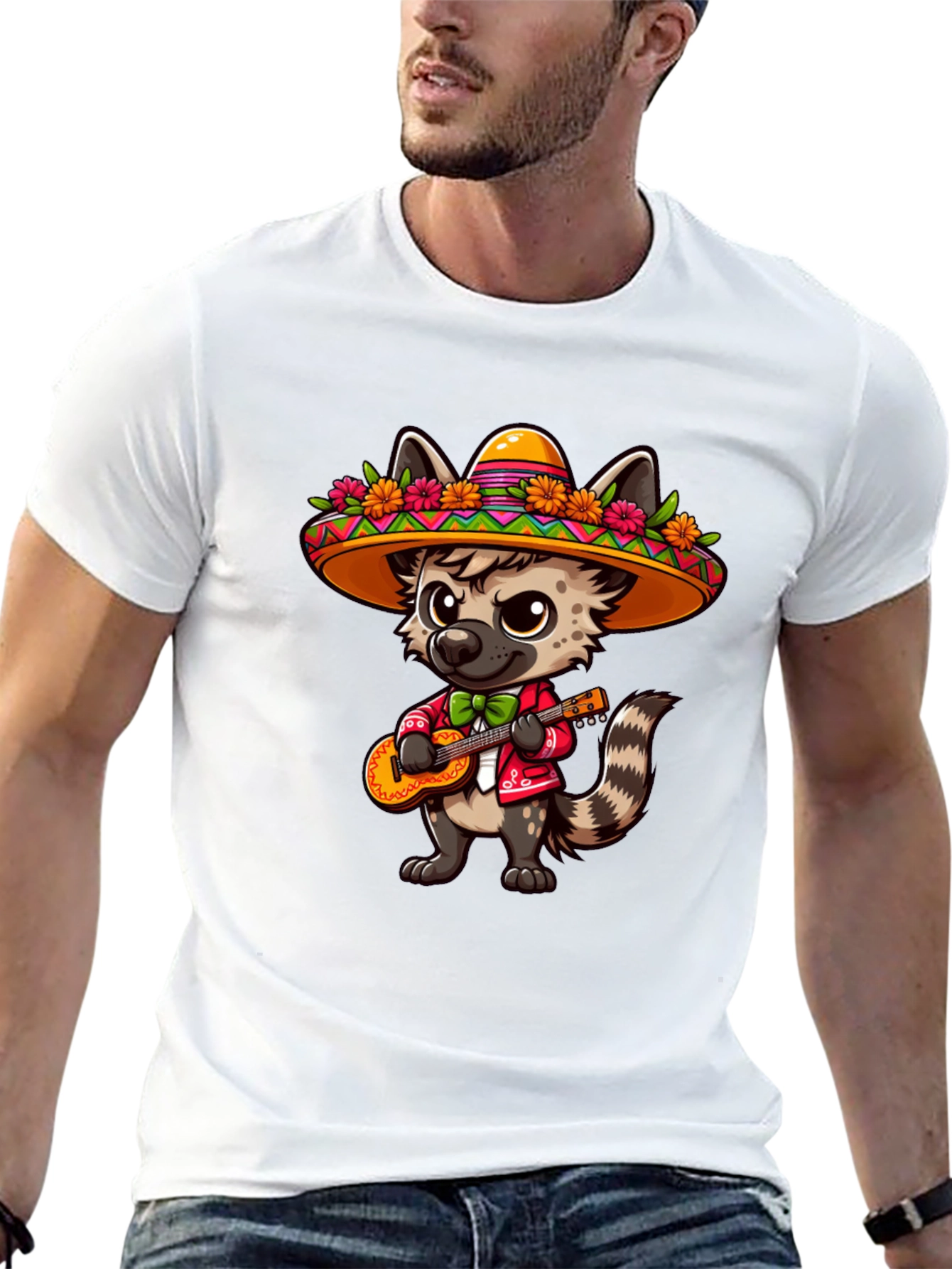 Fiesta Fun T-Shirt: Hyena with Sombrero & Guitar