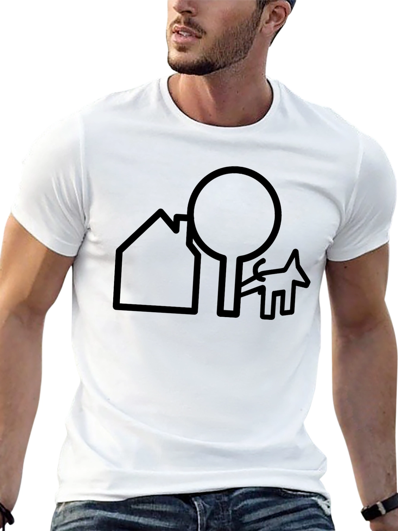Abstract Home Tree and Dog Graphic T-Shirt