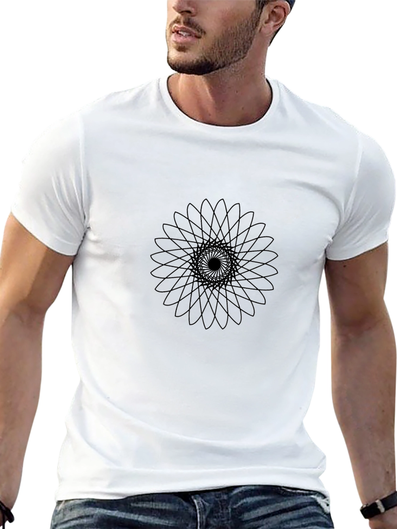 Abstract Geometric Print Black T-Shirt