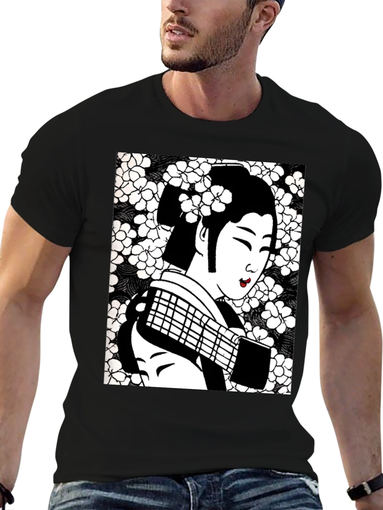 Geisha Graphic Tee - Stylish Black Cotton T-Shirt