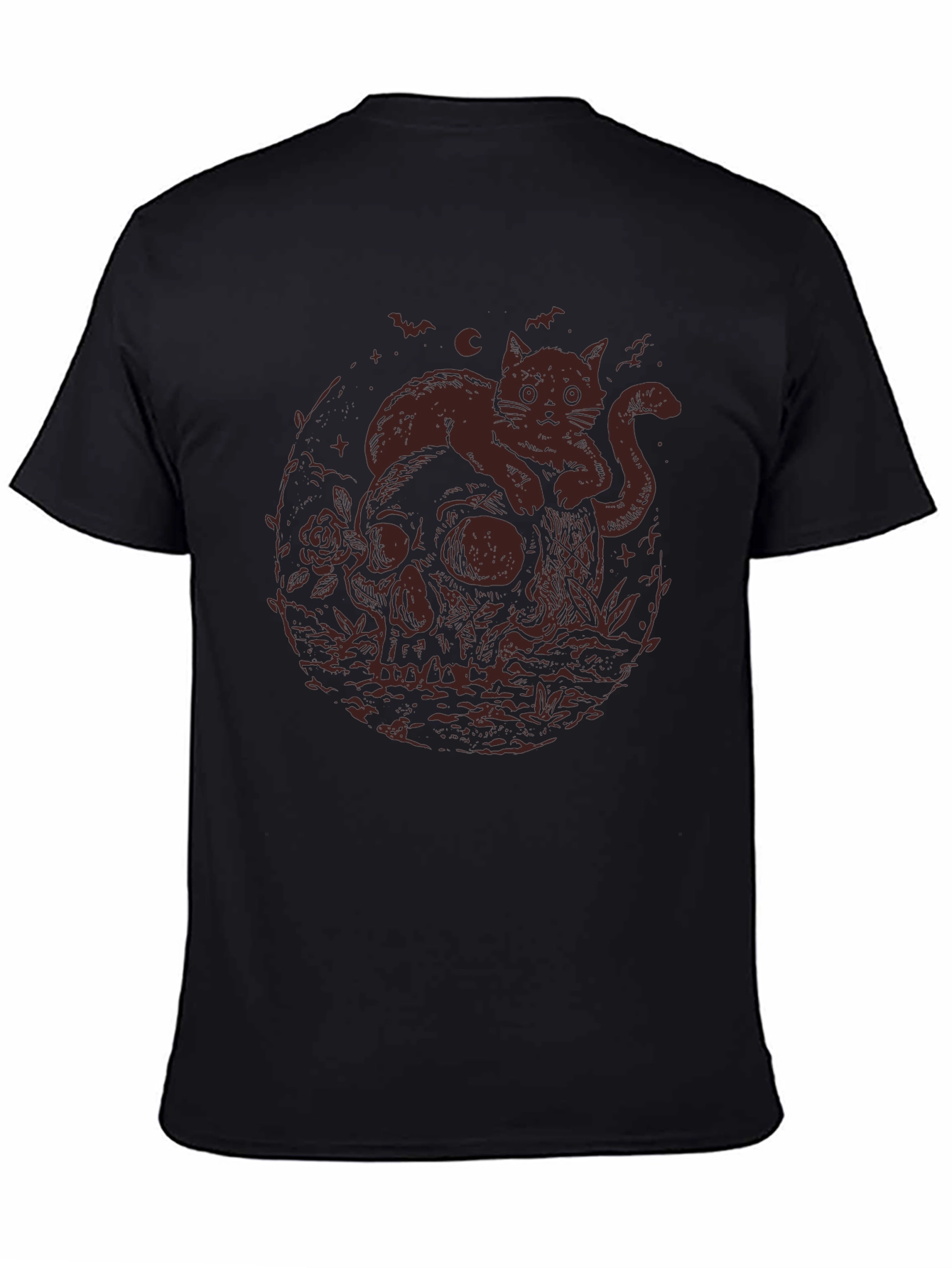 Skull Cat Graphic Tee - Gothic Style T-Shirt