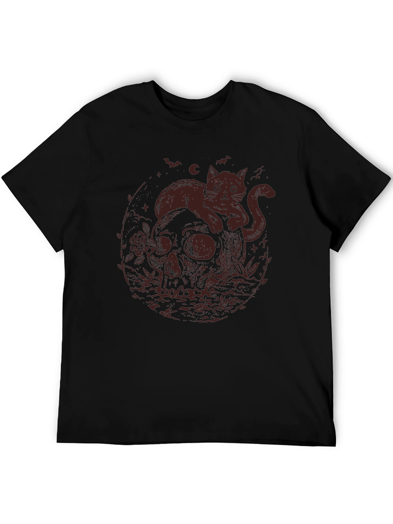 Skull Cat Graphic Tee - Gothic Style T-Shirt