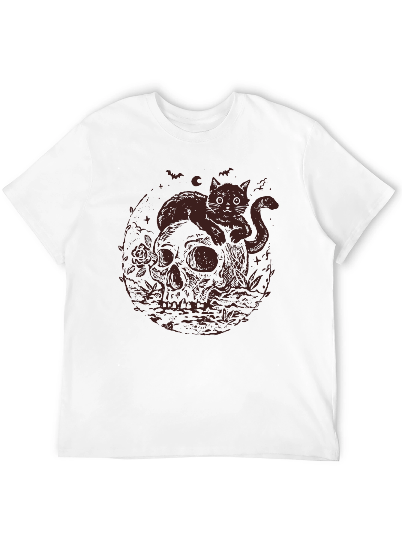 Skull Cat Graphic Tee - Gothic Style T-Shirt