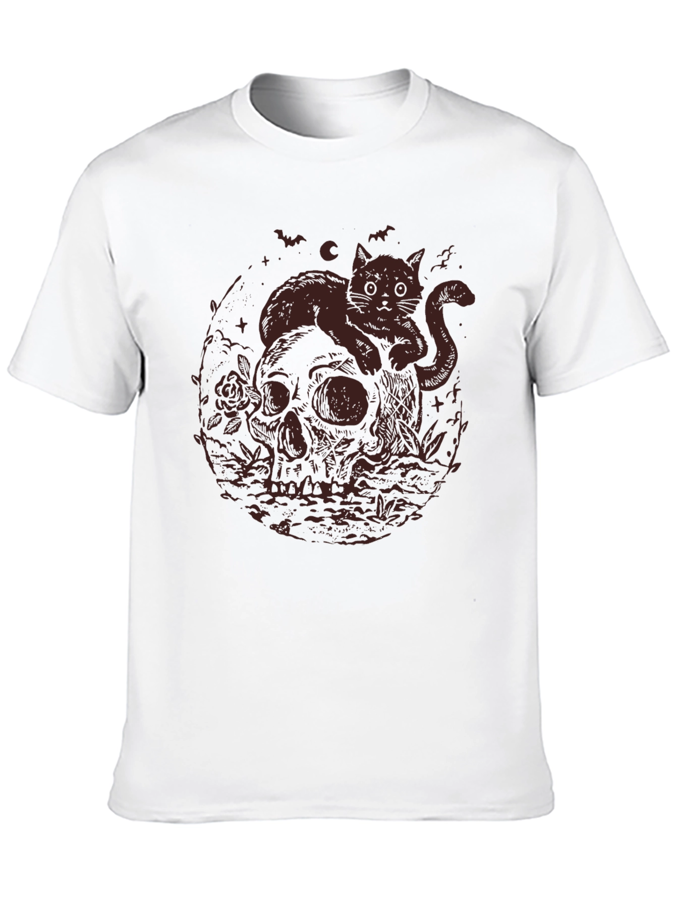 Skull Cat Graphic Tee - Gothic Style T-Shirt
