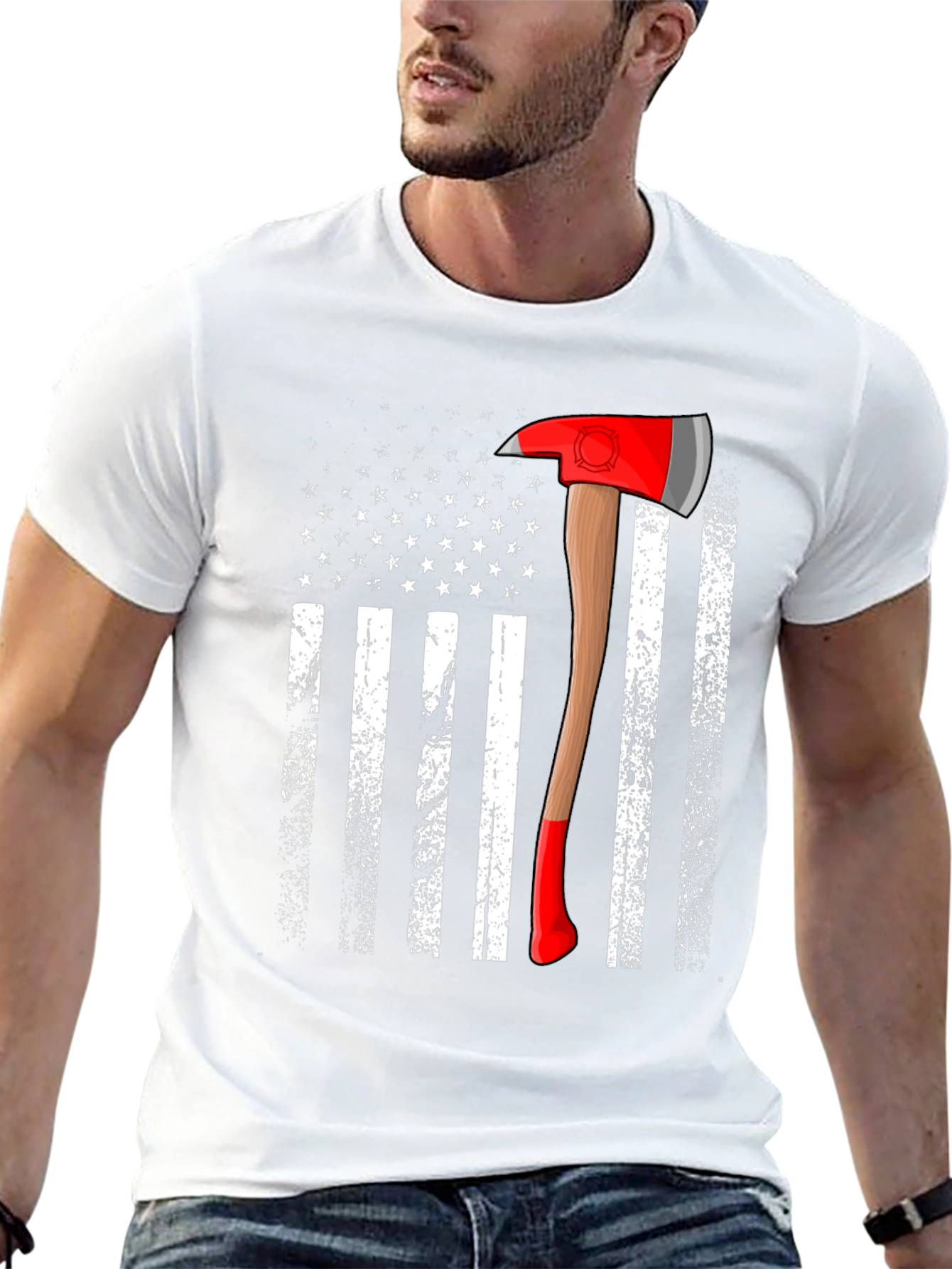 Firefighter Axe American Flag T-Shirt