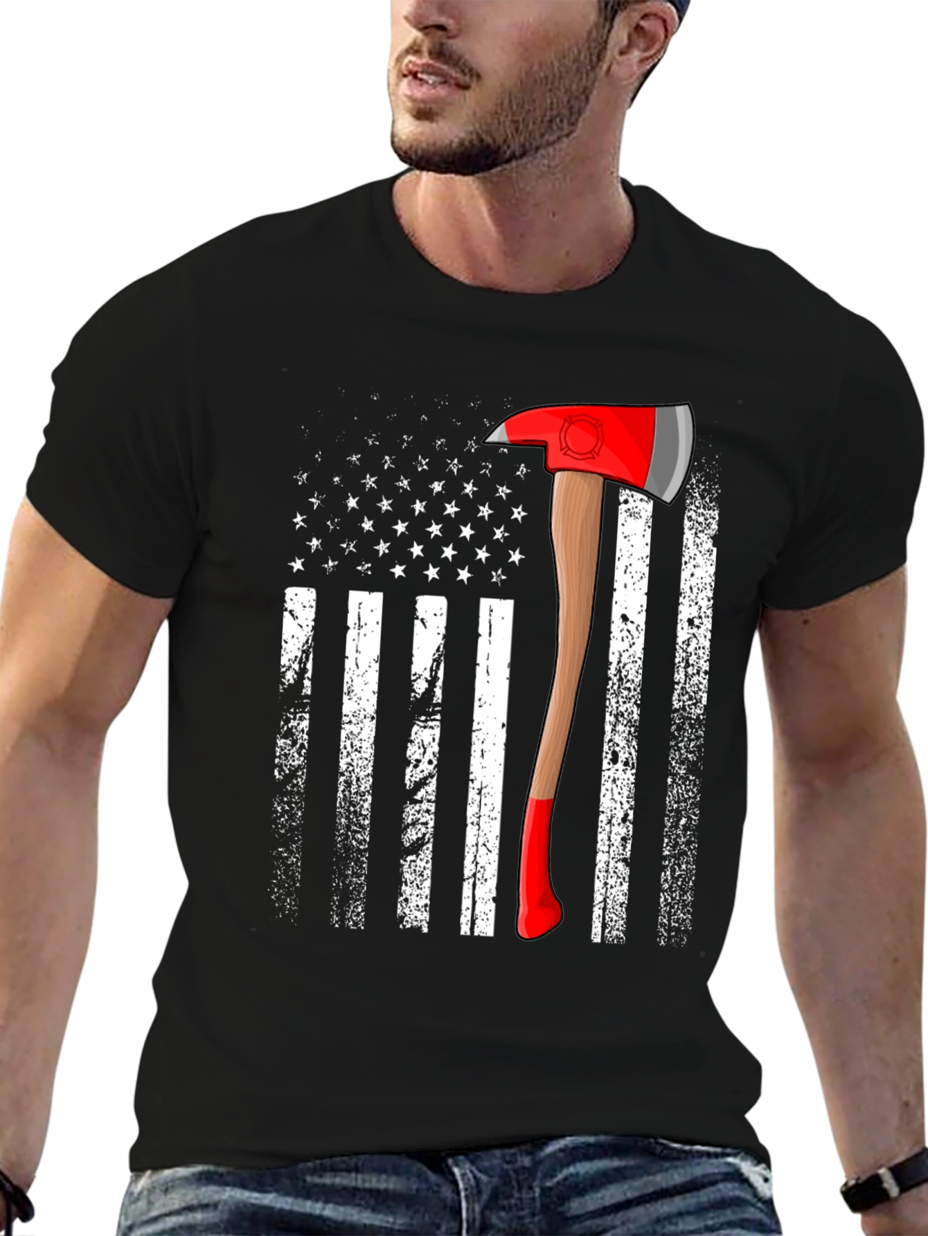 Firefighter Axe American Flag T-Shirt