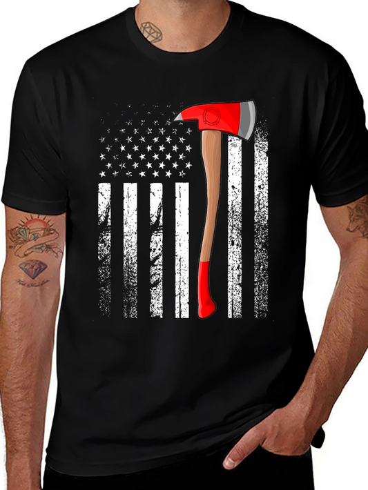 Firefighter Axe American Flag T-Shirt