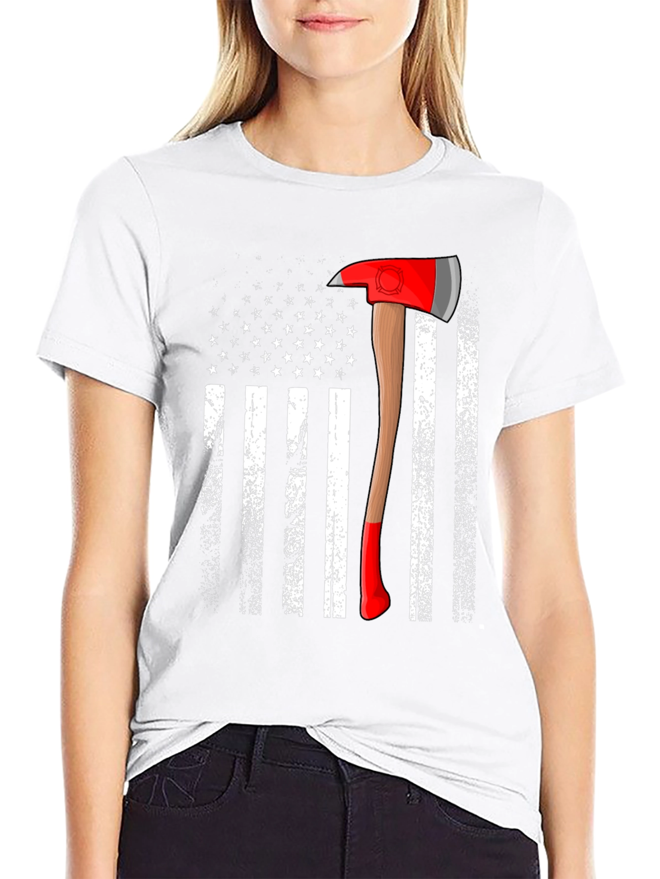 Firefighter Axe American Flag T-Shirt
