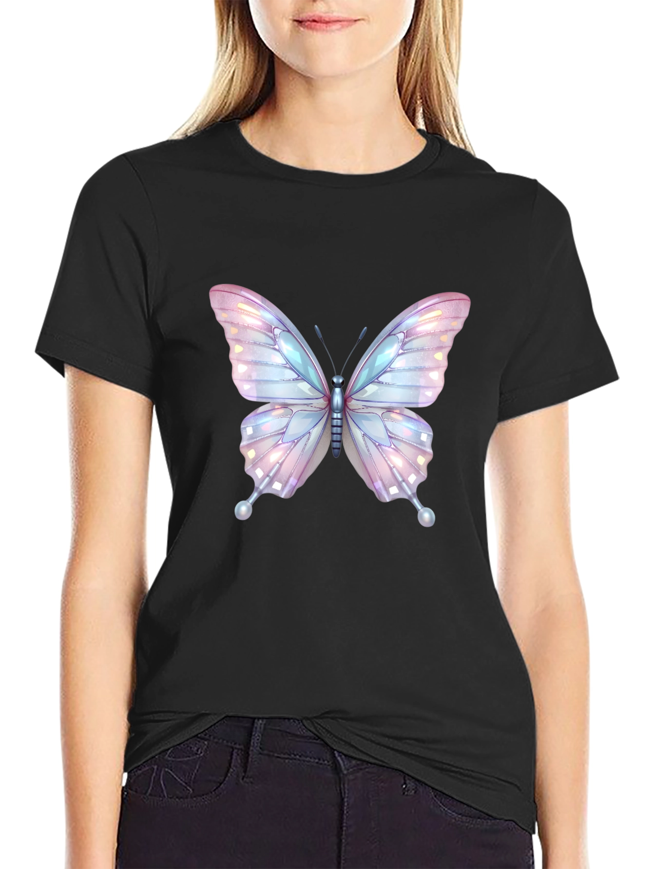 Butterfly Graphic Tee - Stylish Black Cotton T-Shirt