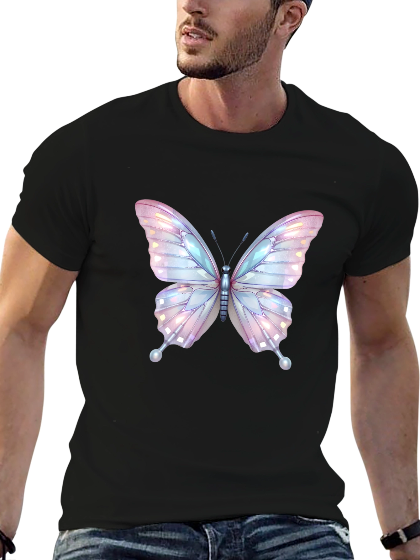 Butterfly Graphic Tee - Stylish Black Cotton T-Shirt