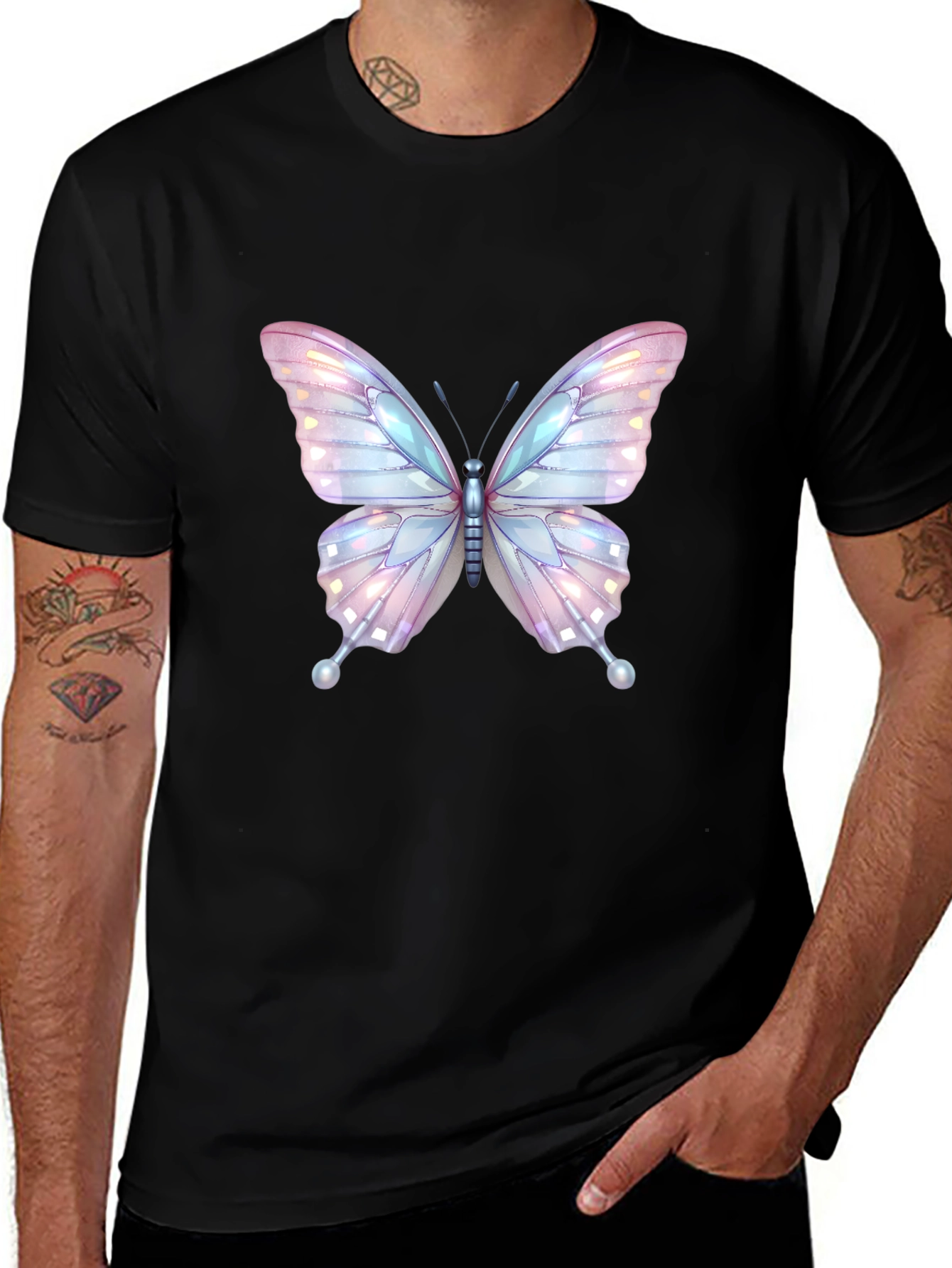 Butterfly Graphic Tee - Stylish Black Cotton T-Shirt