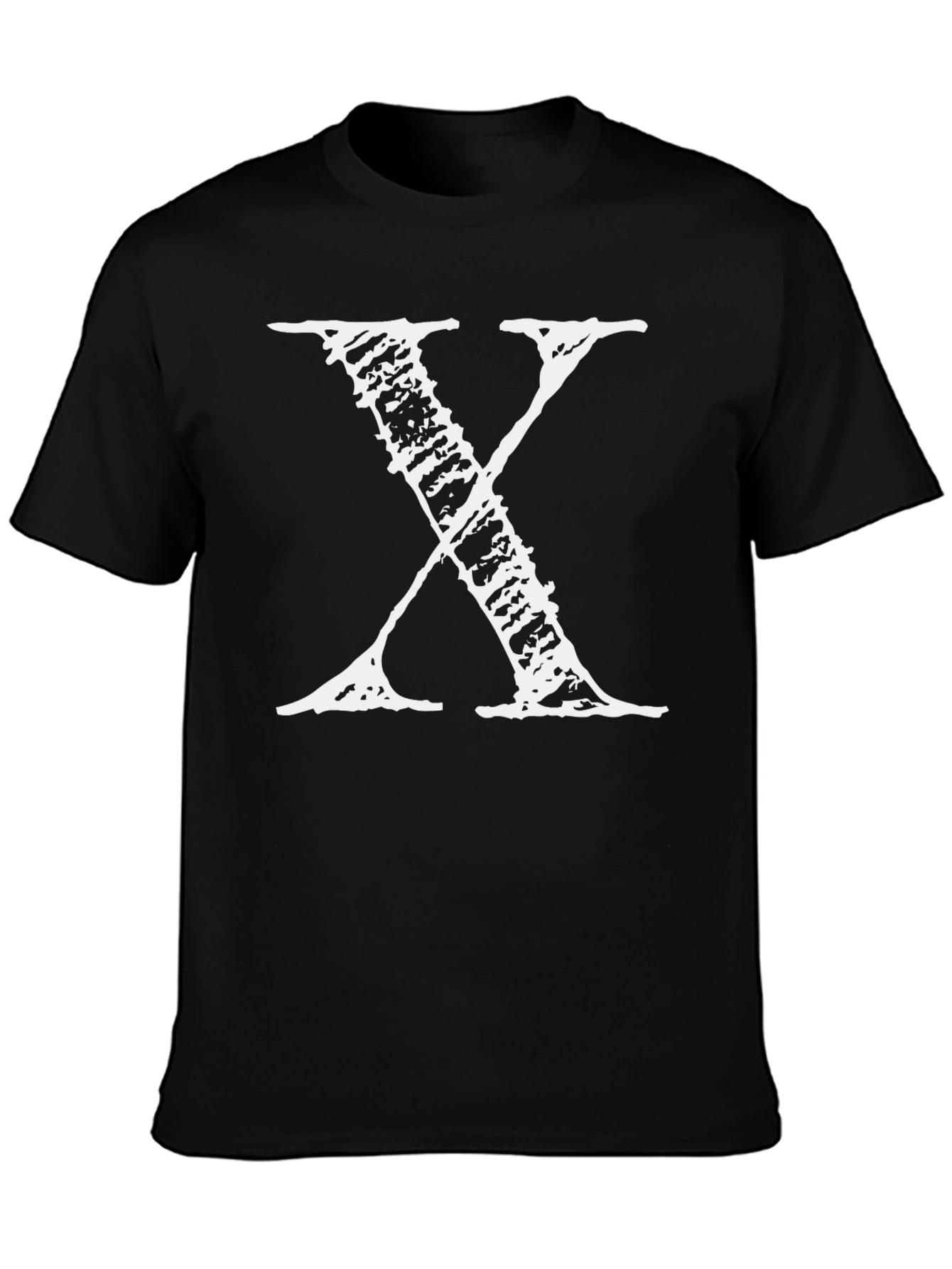 Mens Black T-Shirt with Distressed White X Print