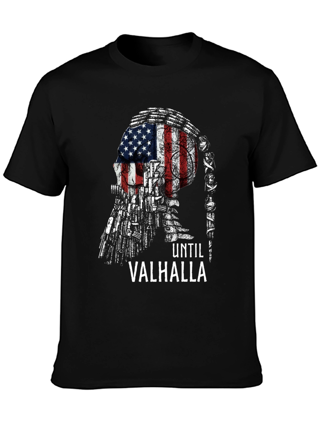 Until Valhalla American Flag Skull T-Shirt