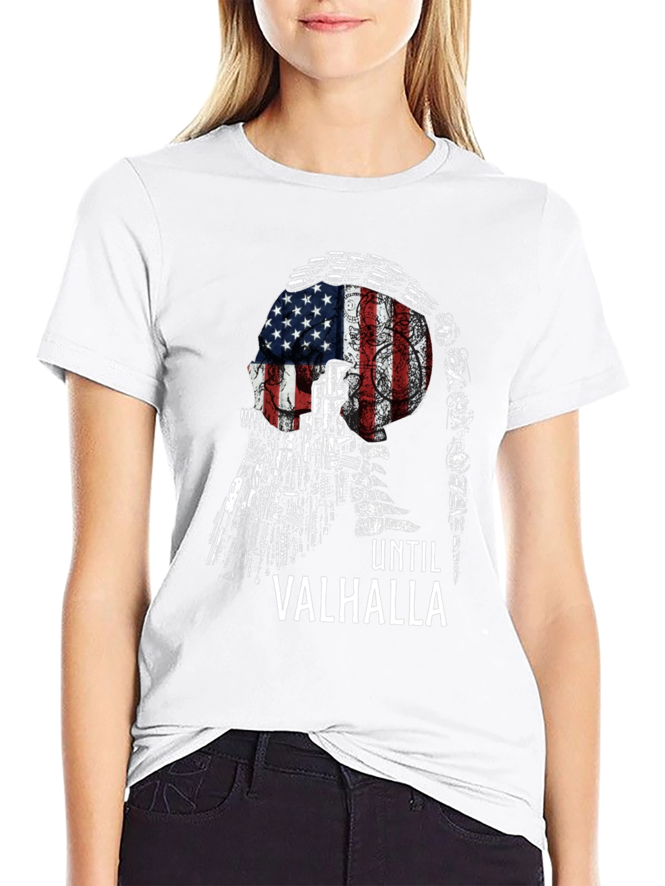 Until Valhalla American Flag Skull T-Shirt