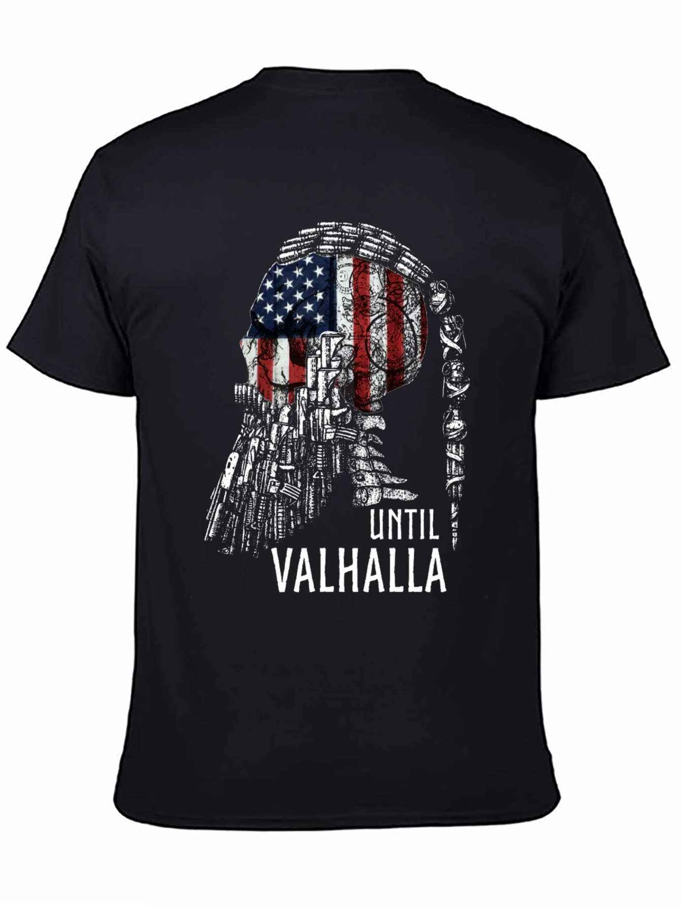Until Valhalla American Flag Skull T-Shirt