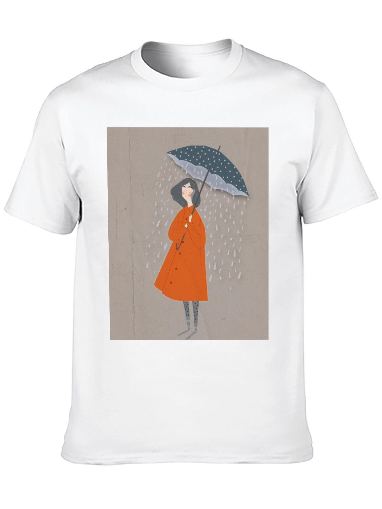 Stylish Black T-Shirt with Rainy Day Illustration