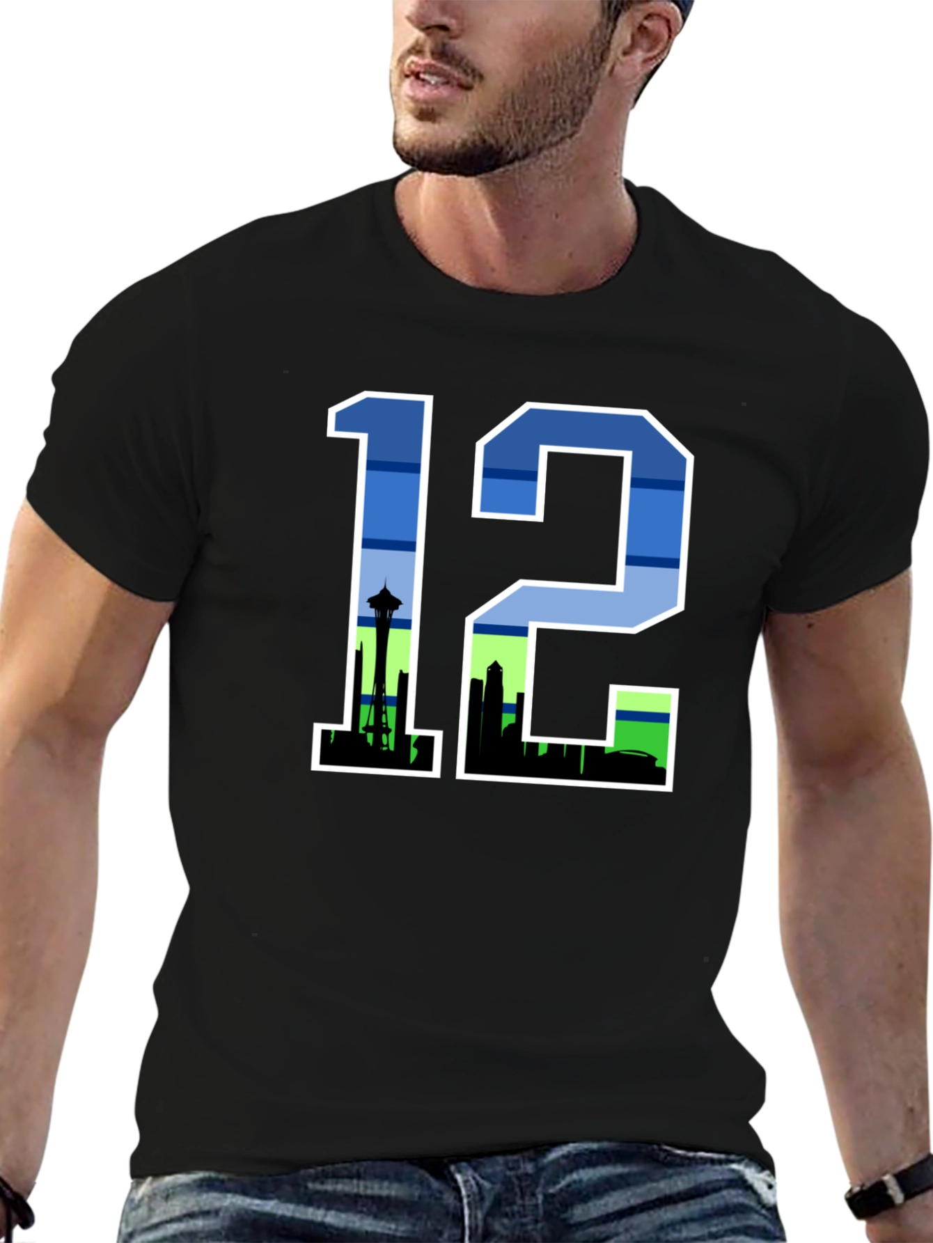 Seattle 12th Man Skyline Graphic Tee - Black