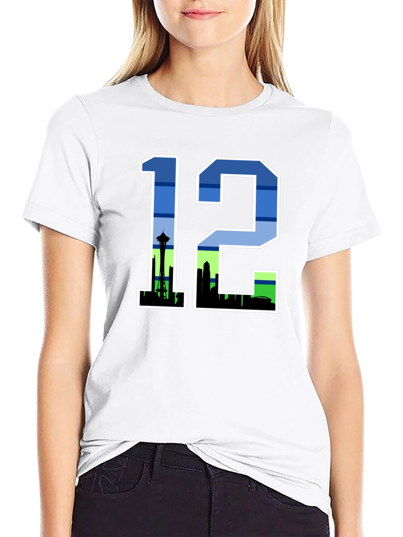 Seattle 12th Man Skyline Graphic Tee - Black