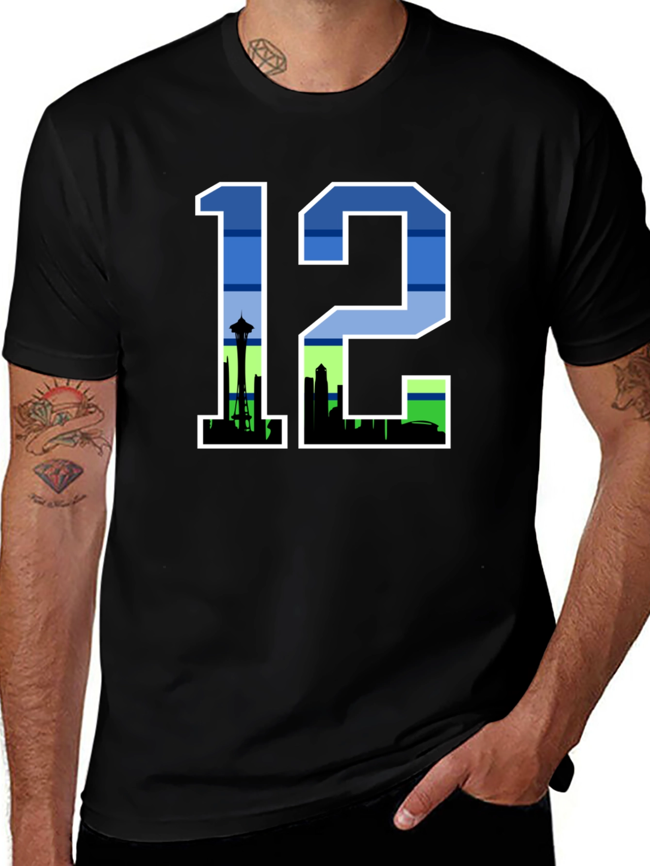 Seattle 12th Man Skyline Graphic Tee - Black