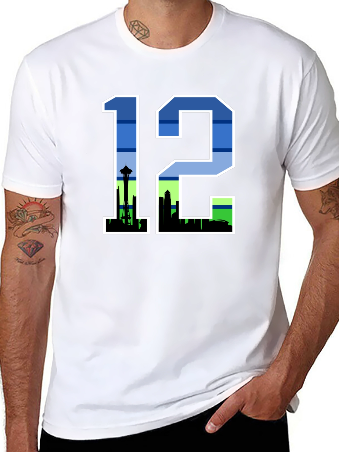 Seattle 12th Man Skyline Graphic Tee - Black