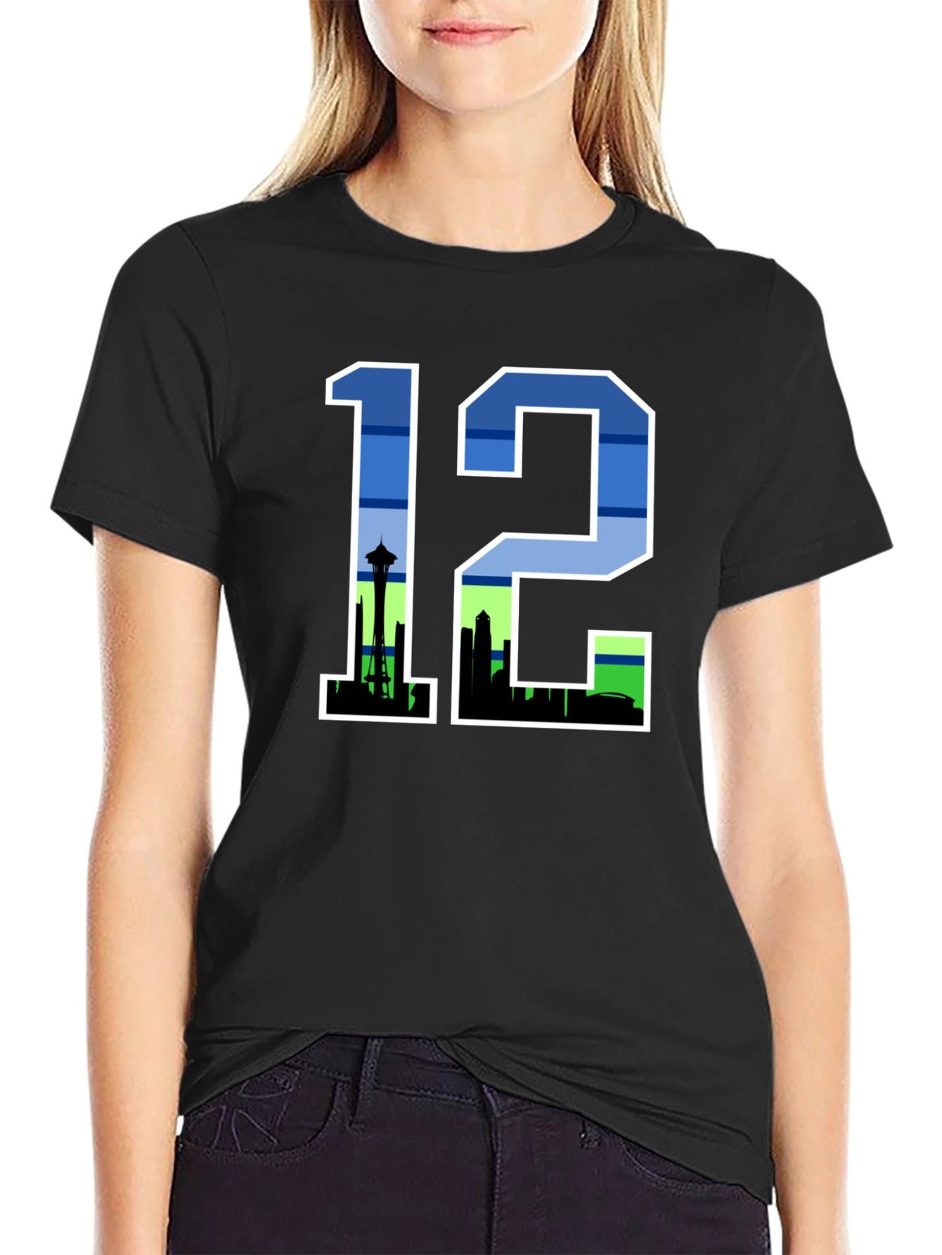 Seattle 12th Man Skyline Graphic Tee - Black