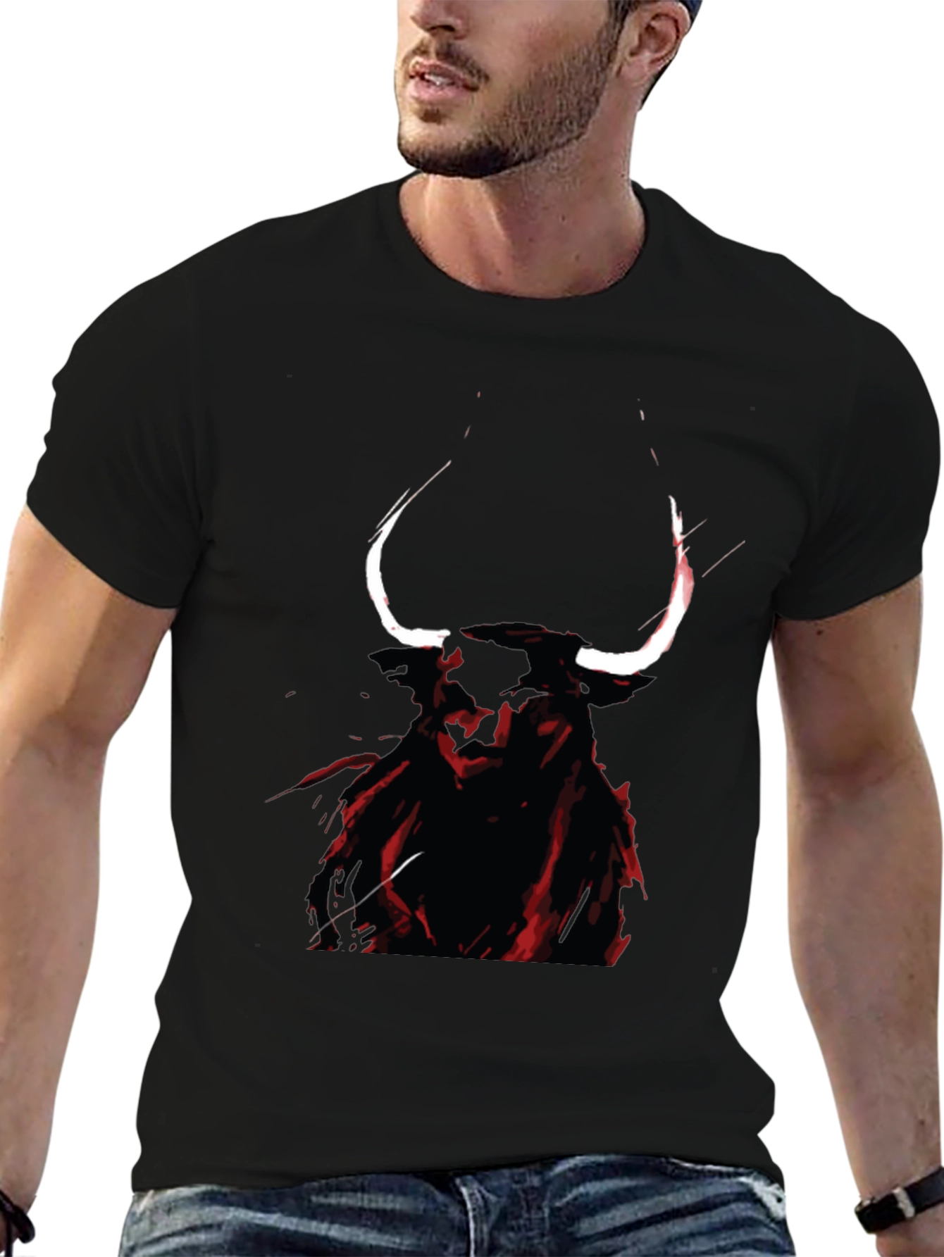 Mens Black Graphic Tee - Bull Design