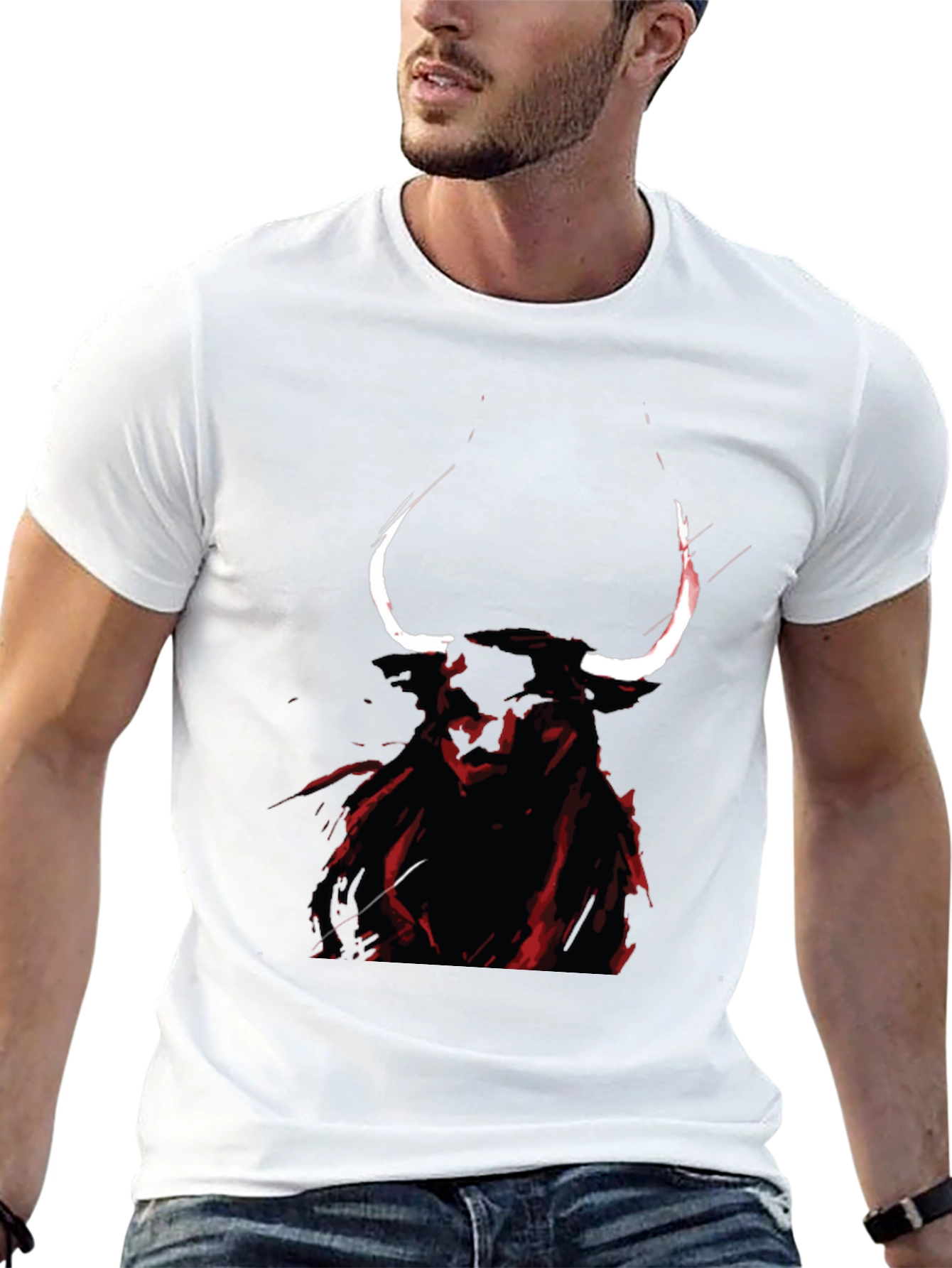 Mens Black Graphic Tee - Bull Design