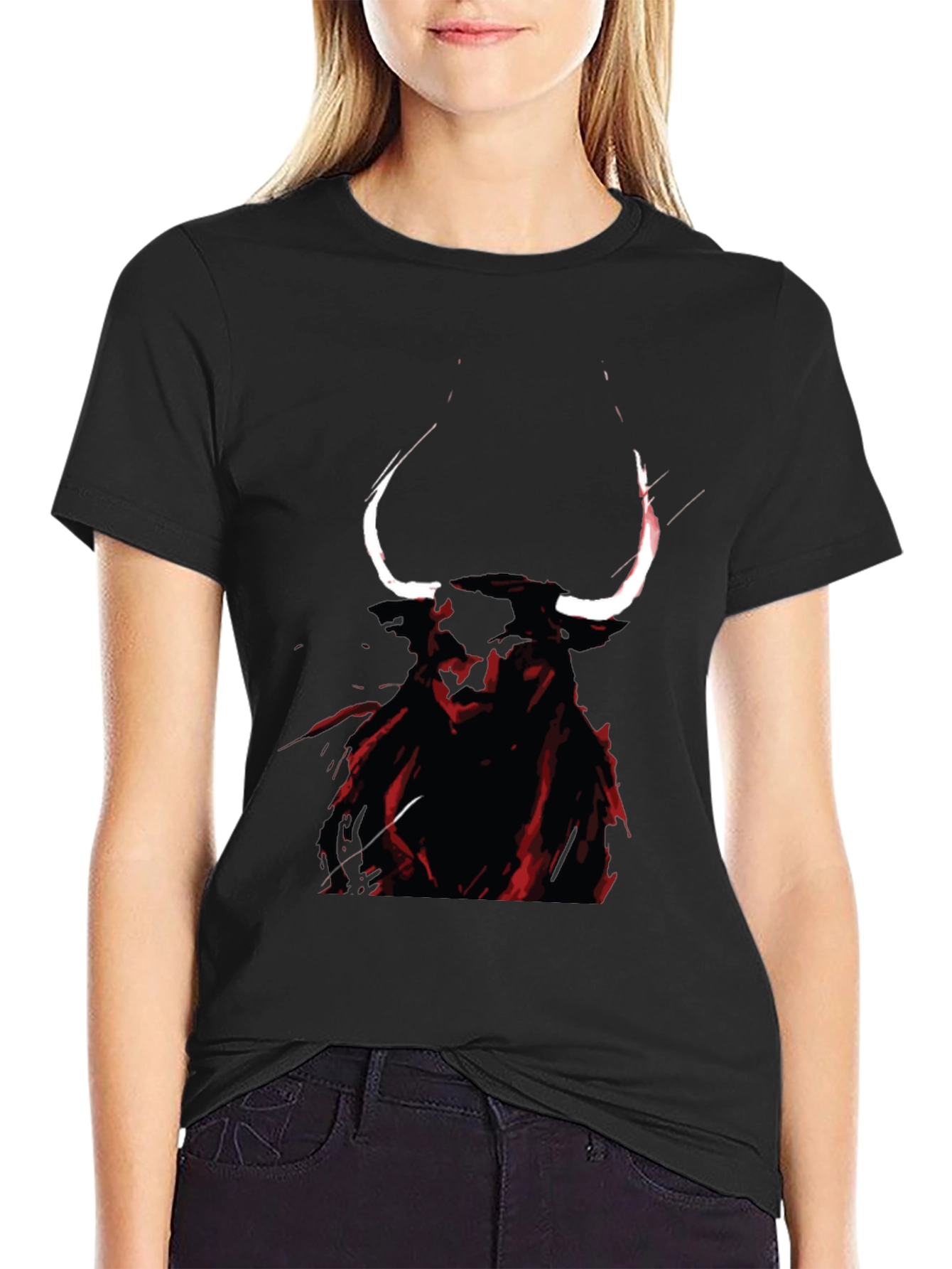 Mens Black Graphic Tee - Bull Design