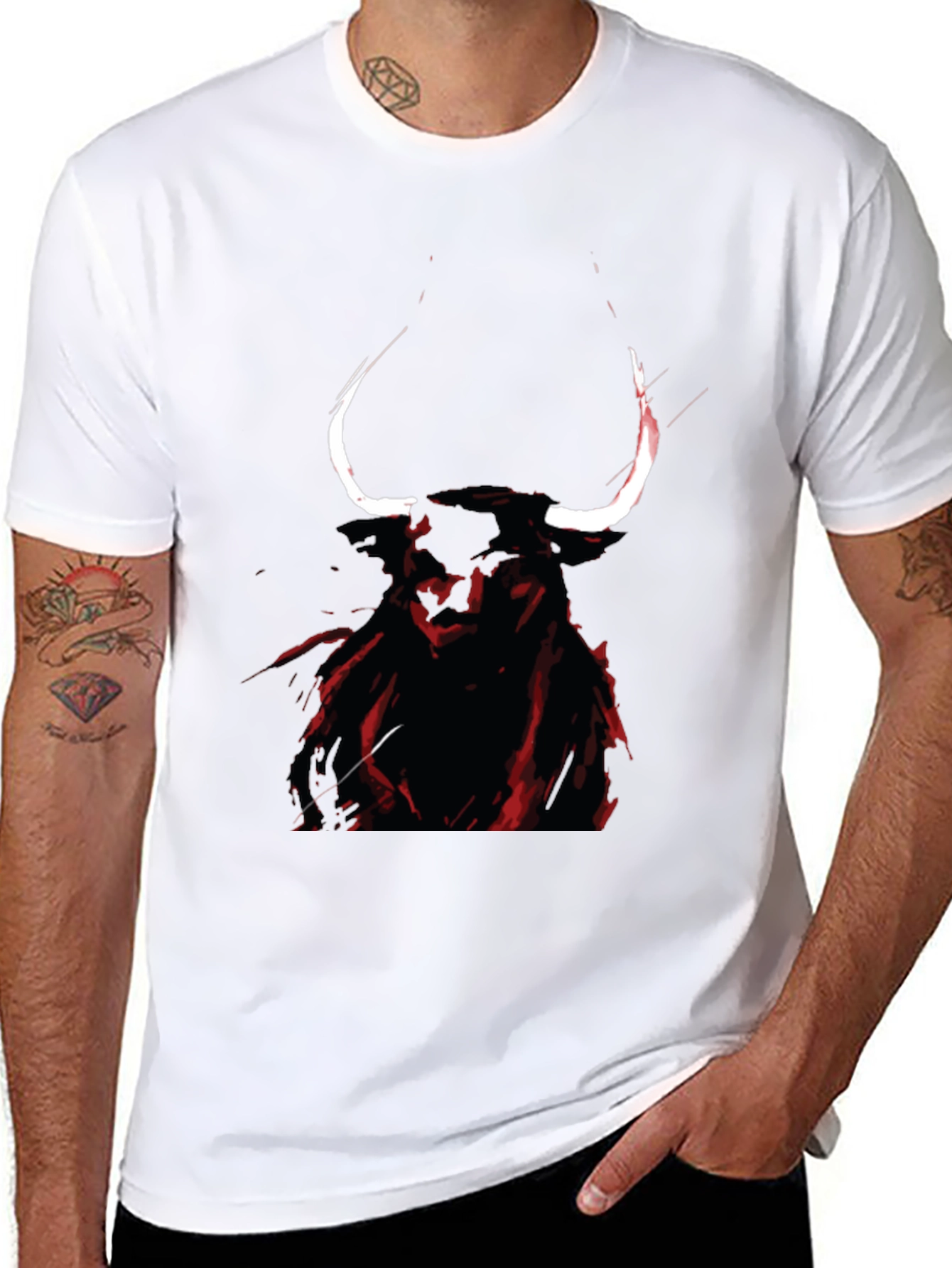 Mens Black Graphic Tee - Bull Design