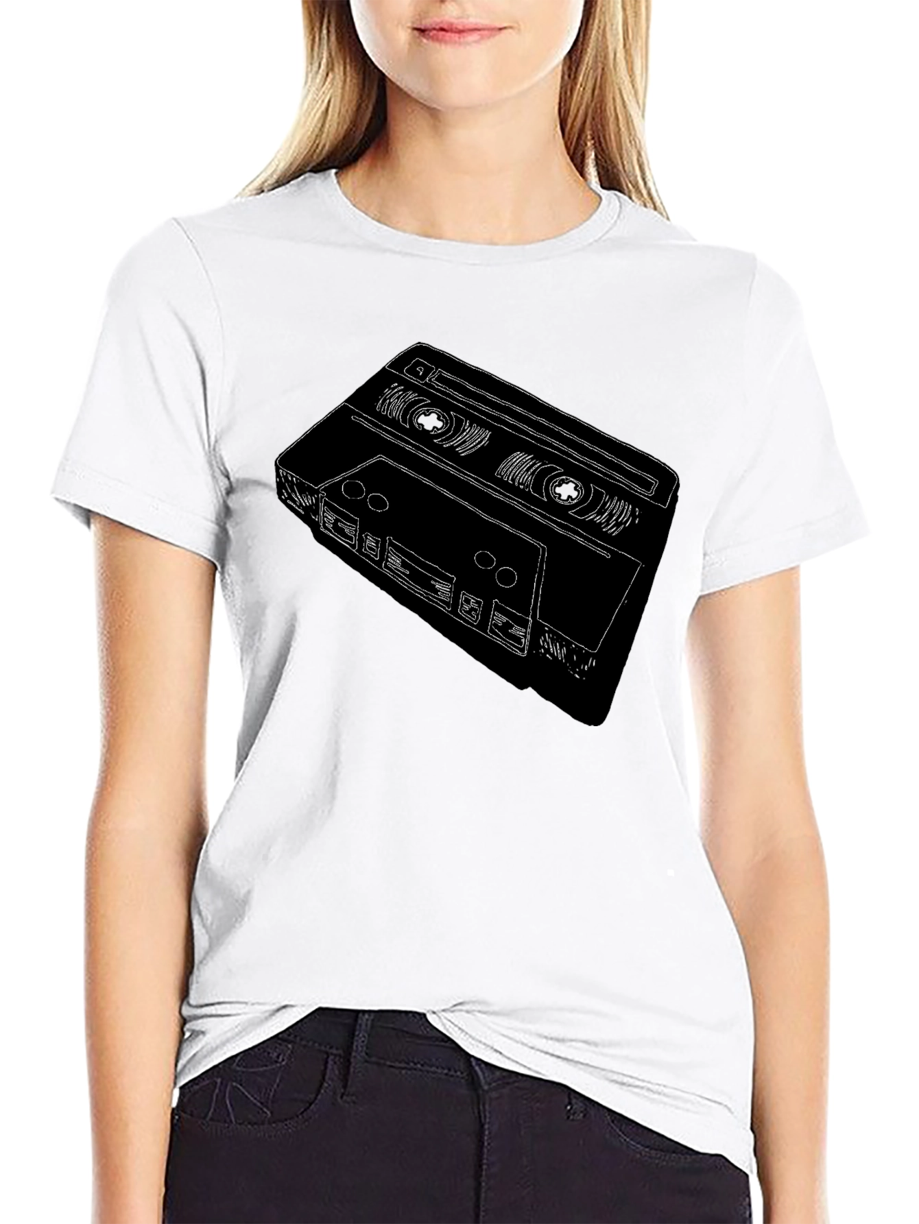 Retro Cassette Tape Graphic T-Shirt - Black