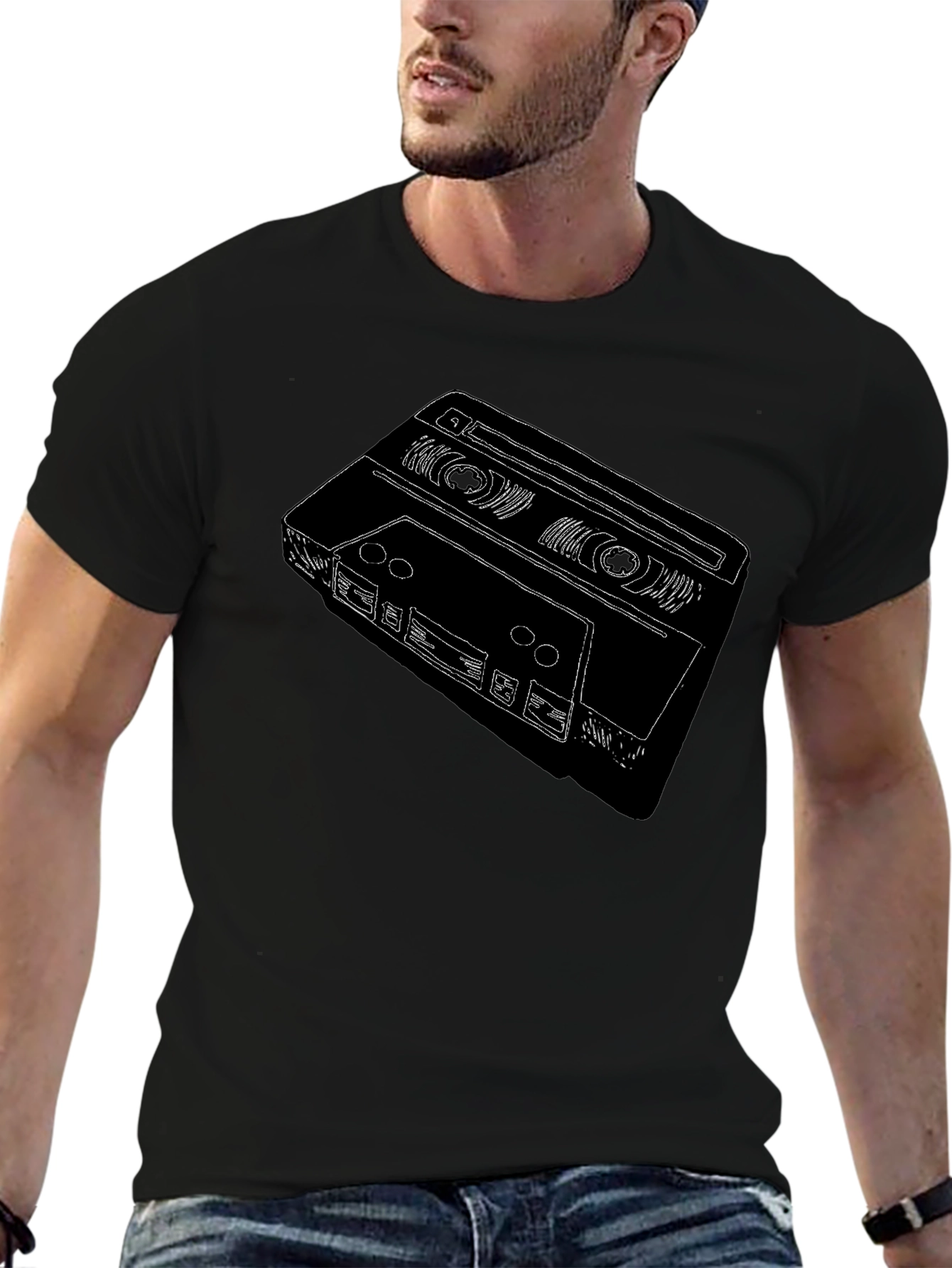 Retro Cassette Tape Graphic T-Shirt - Black