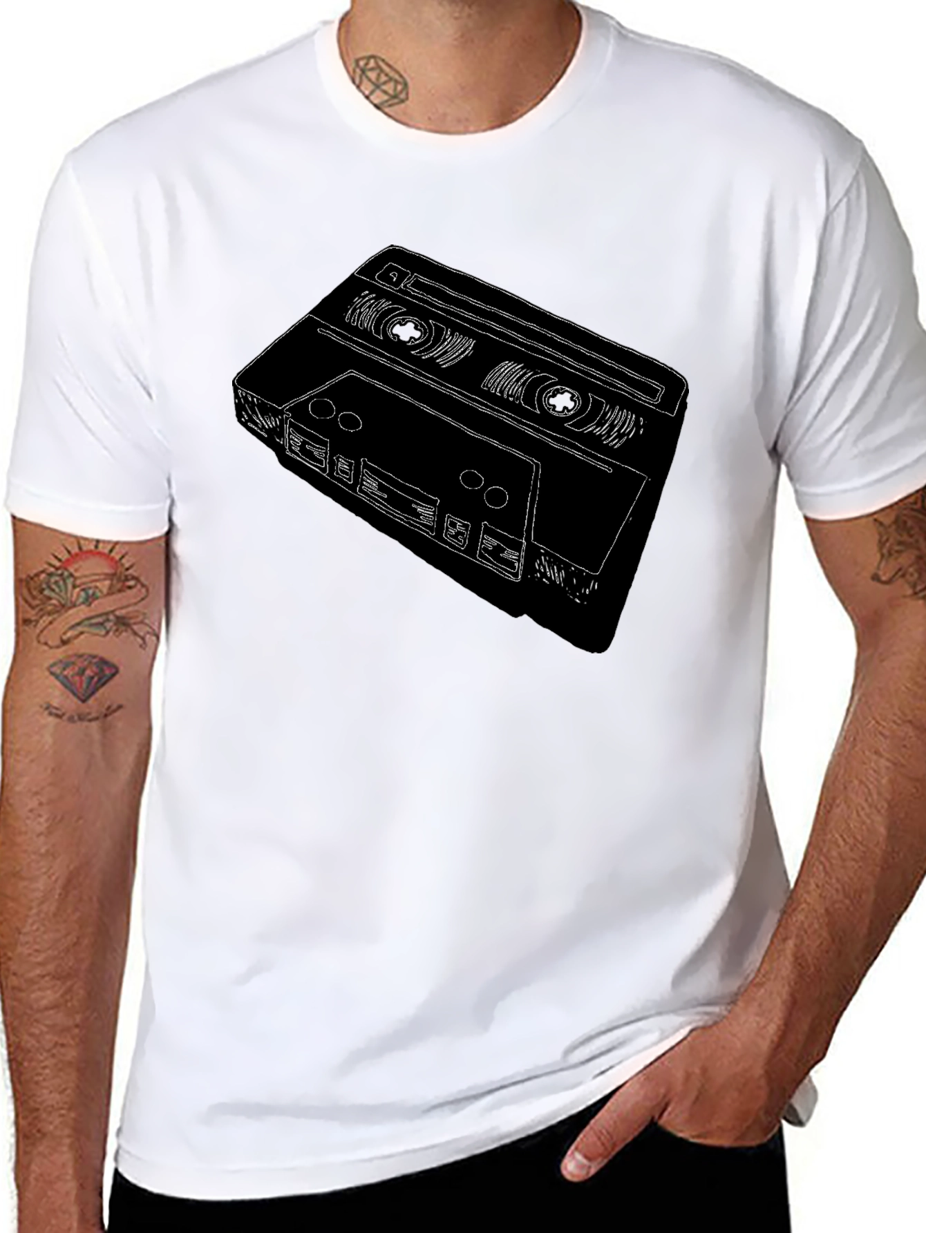 Retro Cassette Tape Graphic T-Shirt - Black