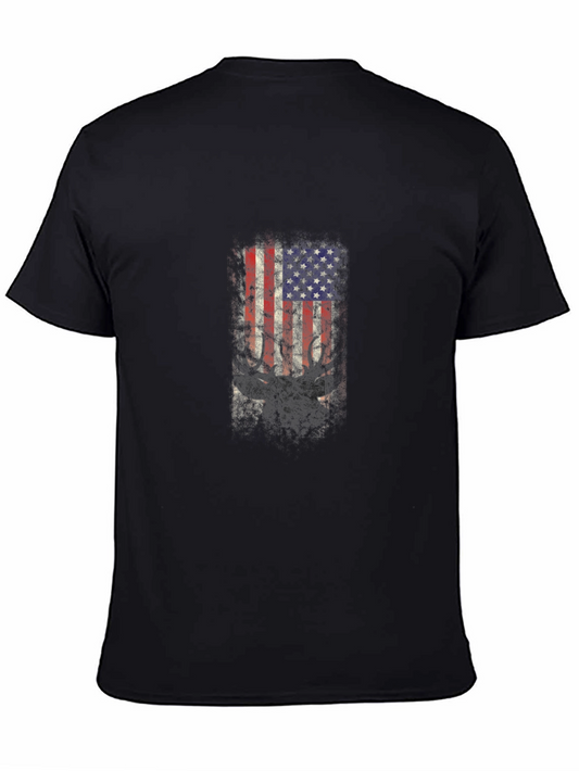 American Flag Deer Graphic Tee - Black