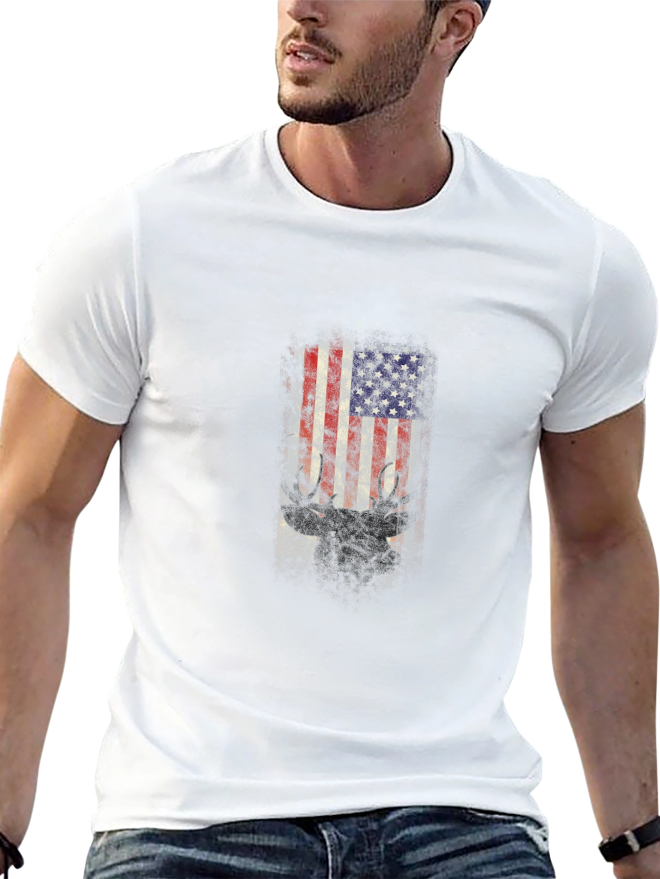 American Flag Deer Graphic Tee - Black