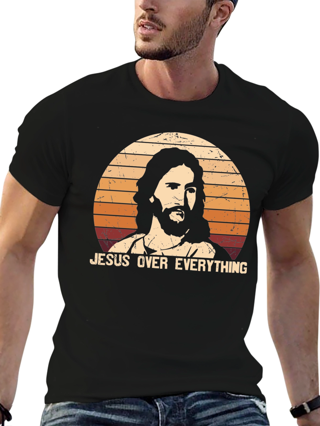 Jesus Over Everything Black Graphic T-Shirt