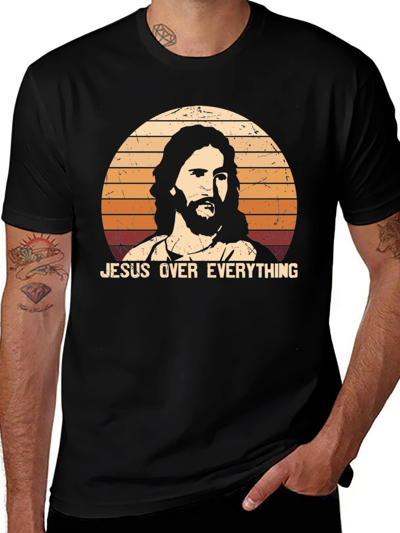 Jesus Over Everything Black Graphic T-Shirt