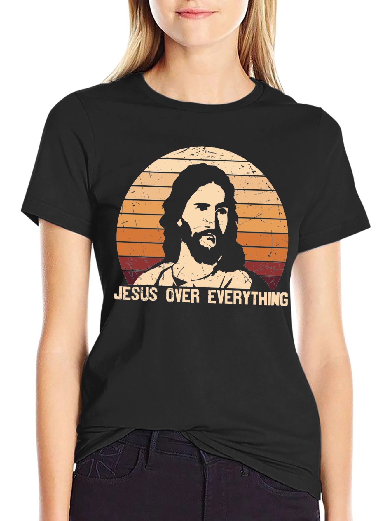 Jesus Over Everything Black Graphic T-Shirt