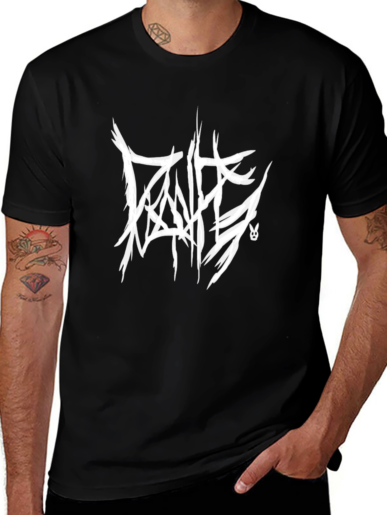 Brutal Death Metal Style Graphic T-Shirt - Black