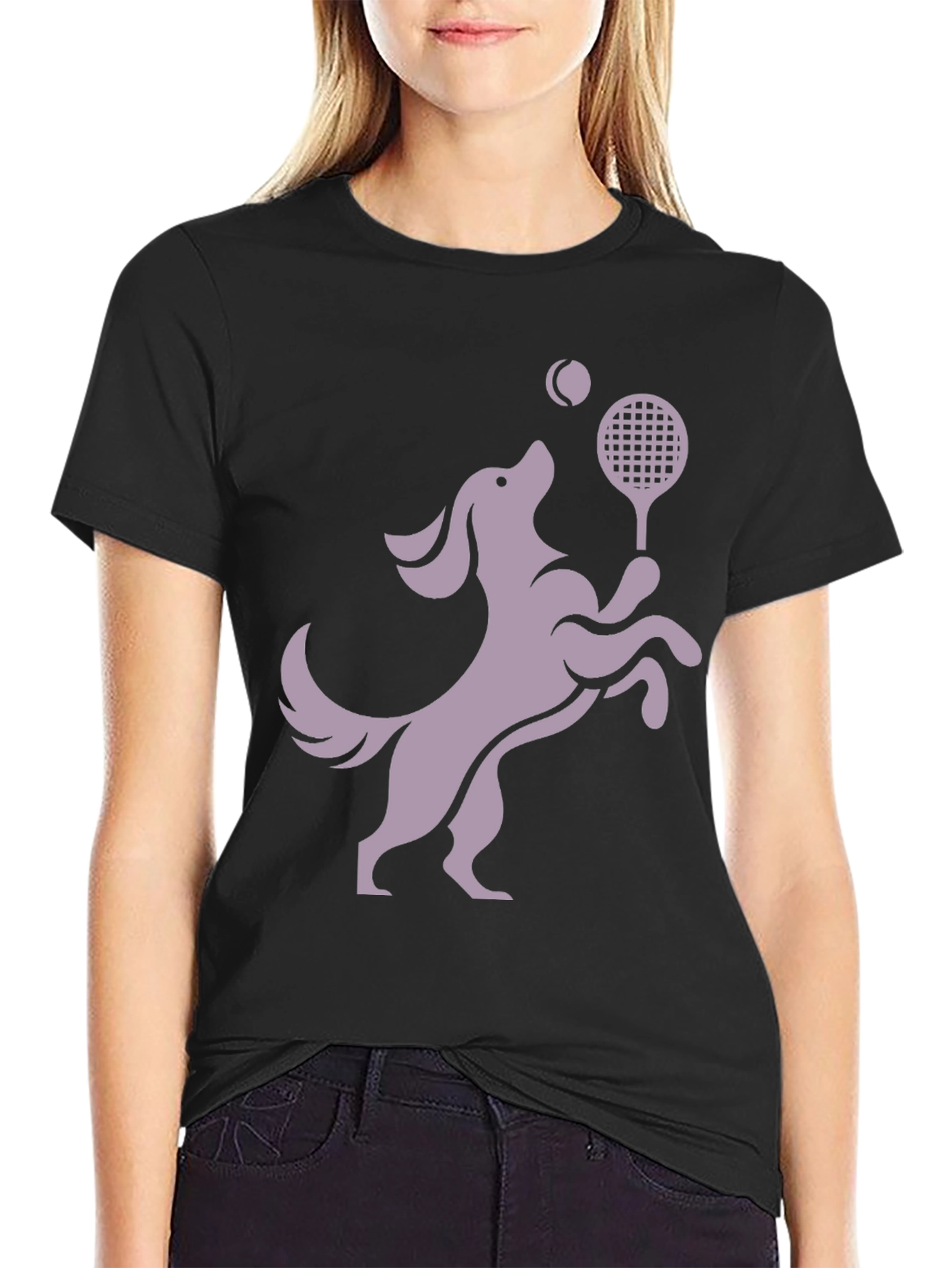 Dog Playing Tennis Black Graphic Tee