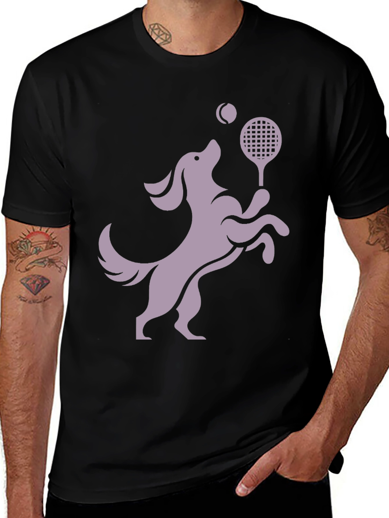 Dog Playing Tennis Black Graphic Tee