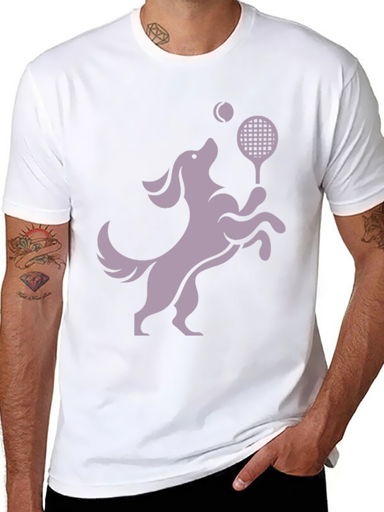 Dog Playing Tennis Black Graphic Tee