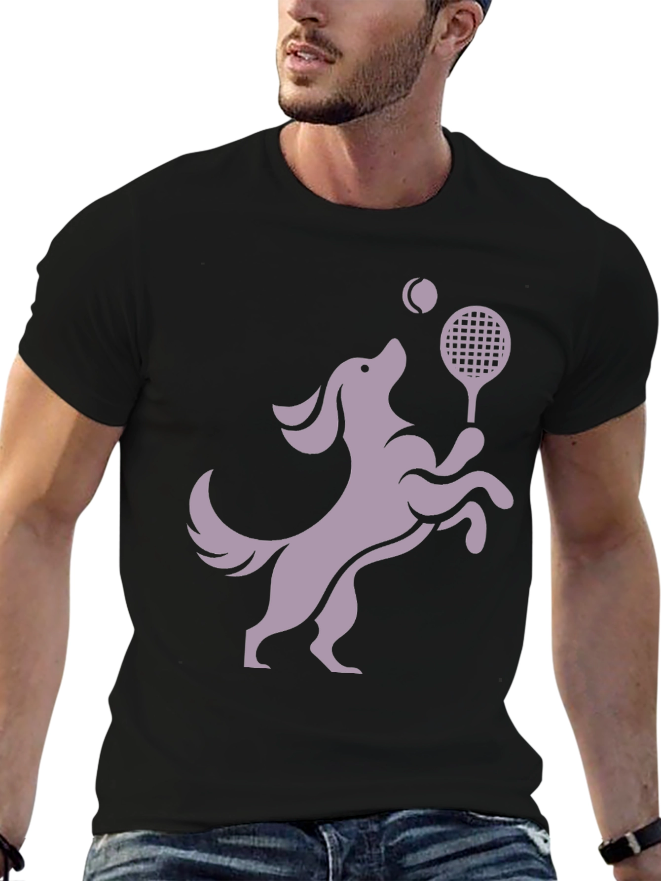 Dog Playing Tennis Black Graphic Tee